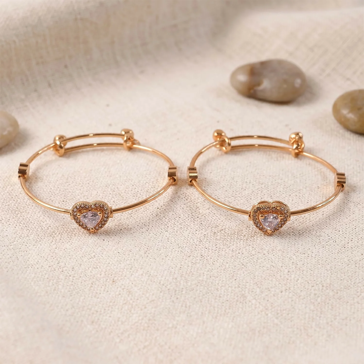 Elegant Twin Heart Crystal Adjustable Bracelet Set for Women - Image 2