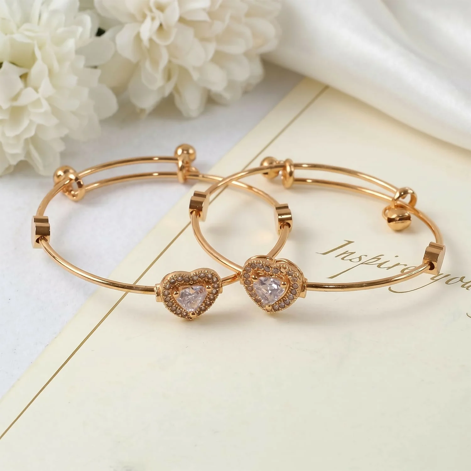 Elegant Twin Heart Crystal Adjustable Bracelet Set for Women - Image 3