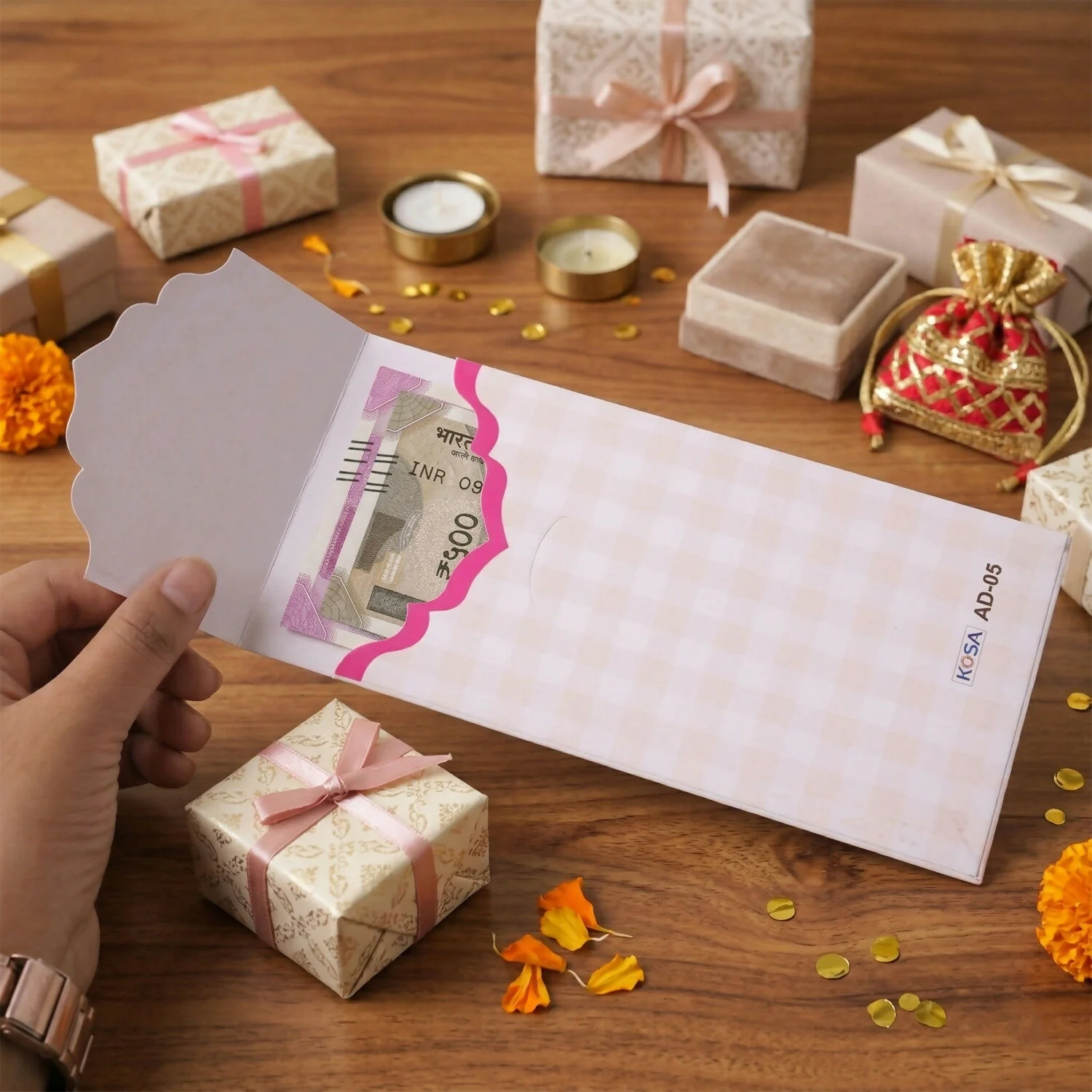 Elegant Wedding Money Envelope Gift Cover with Floral Design Pack of 10 - Image 3