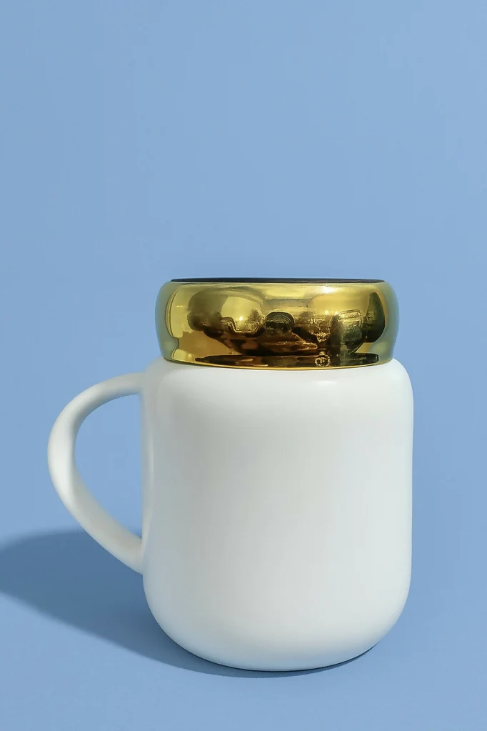 Elegant White Ceramic “Mr” Mug with Detachable Golden Lid - Image 2