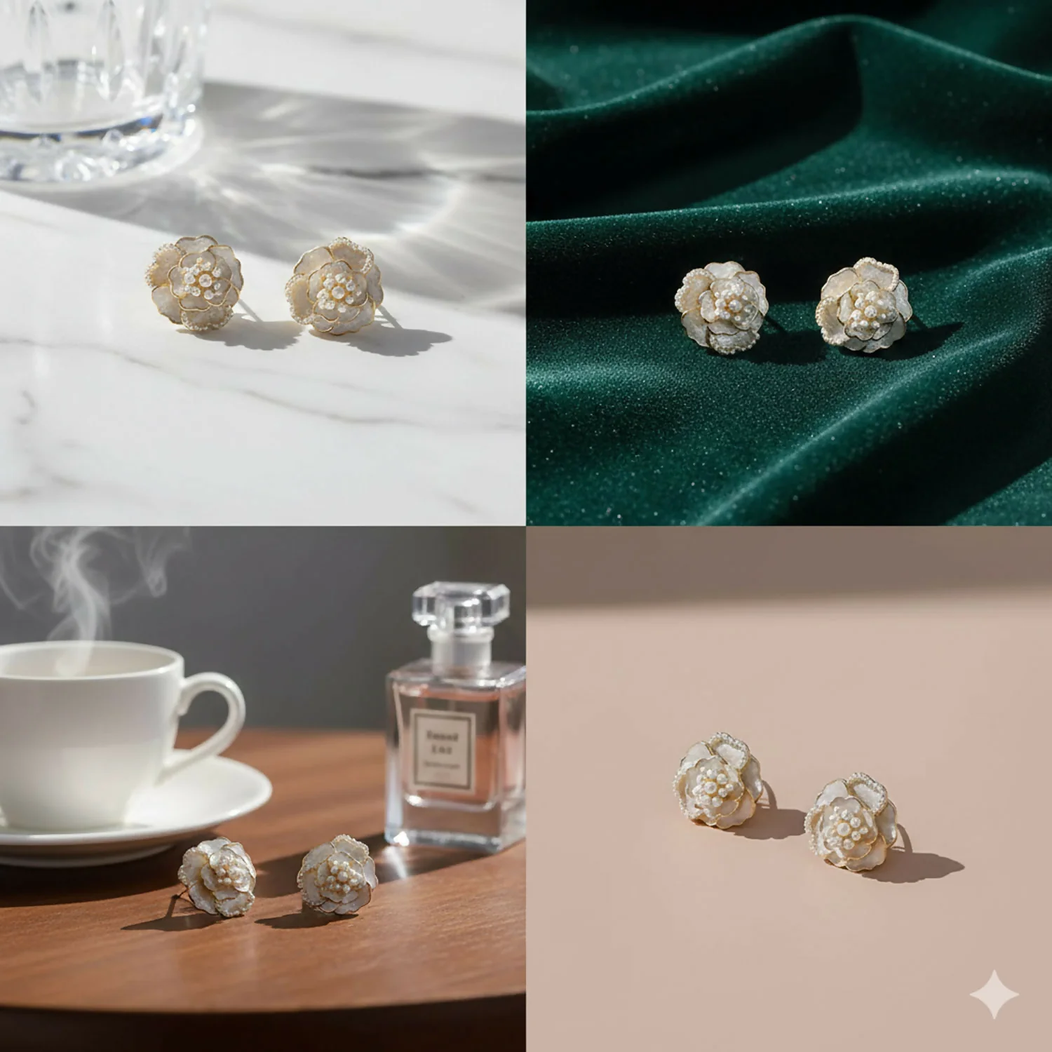 Elegant White Floral Studs with Micro-Pearl Accents – Chic Korean Style Jewelry - Image 5