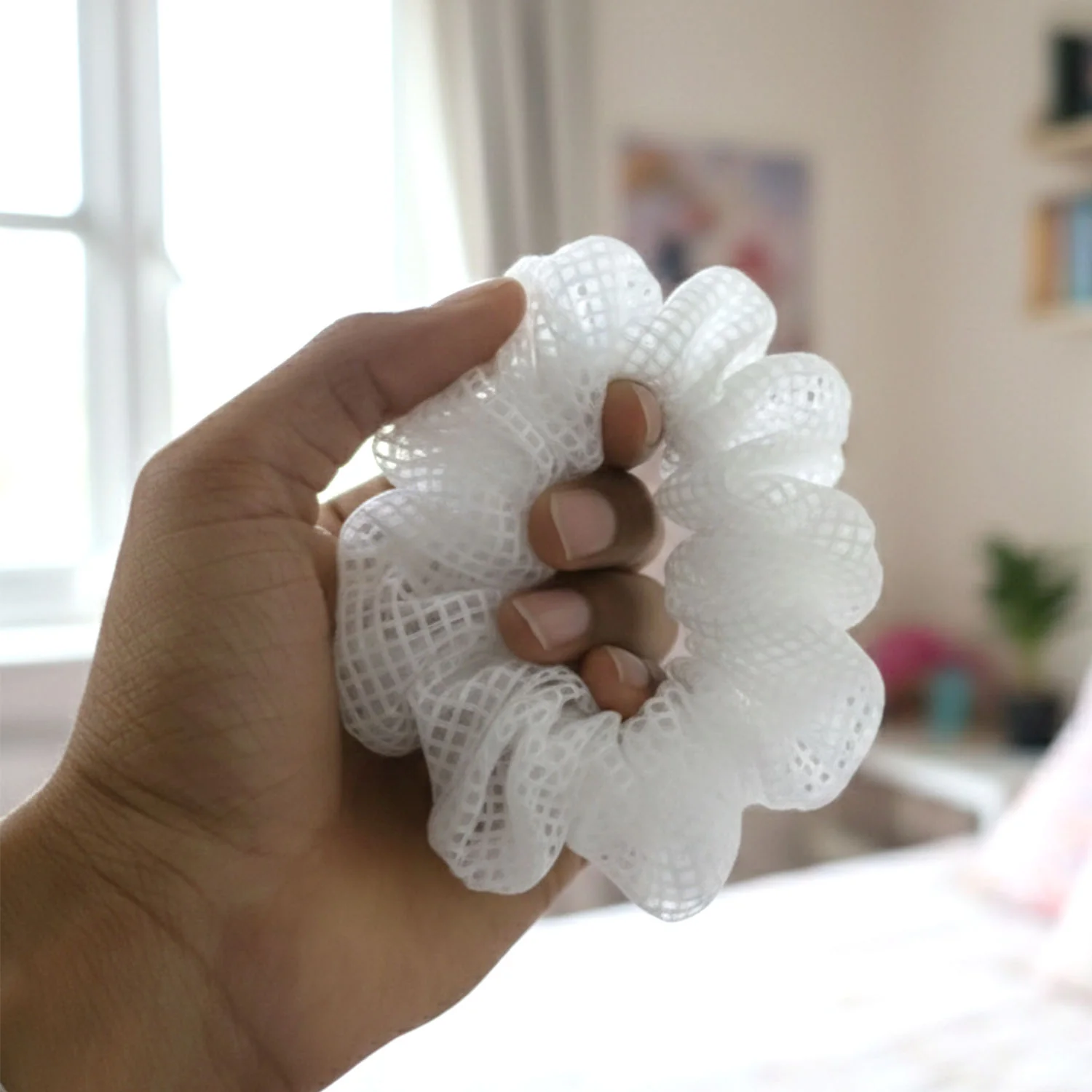 Elegant White Mesh Fabric Hair Scrunchie (1 Pc) - Image 3