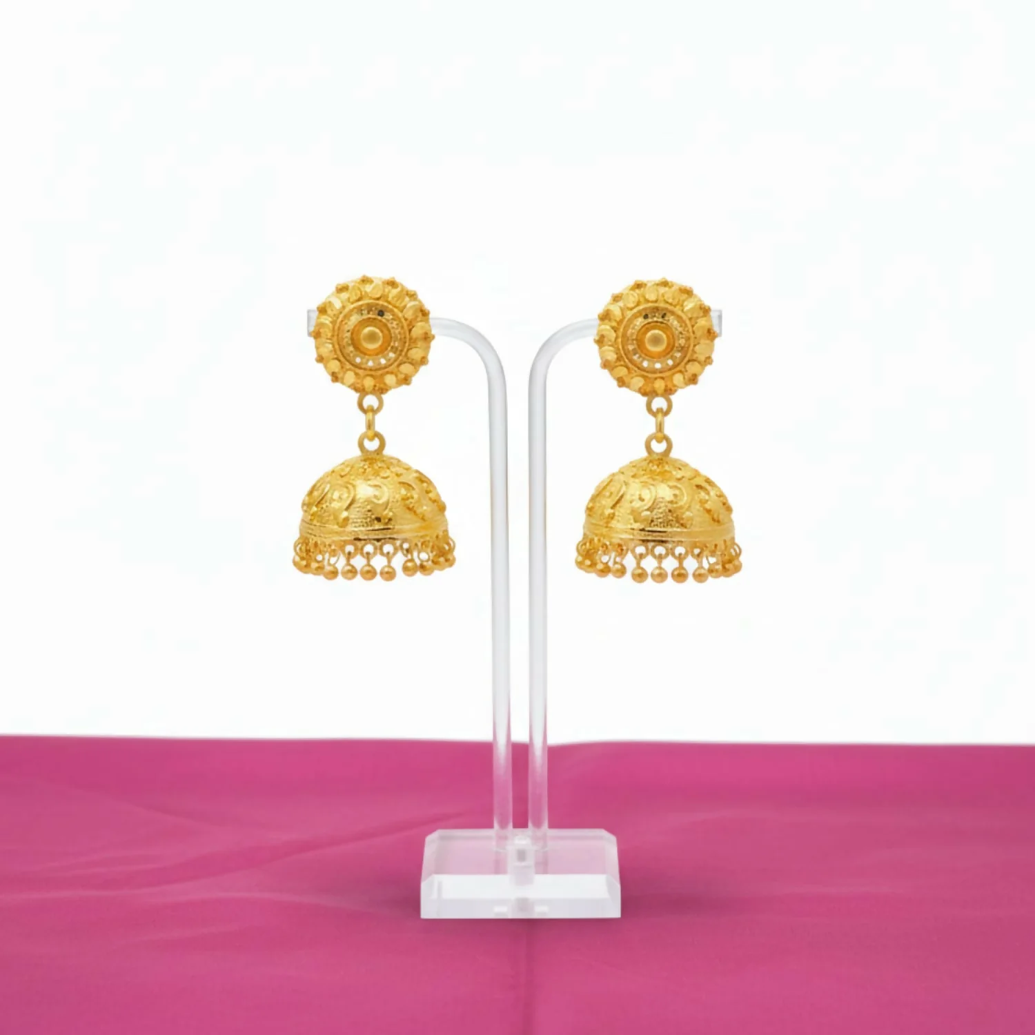Elegant Golden Jhumka Earrings for Women & Girls – Traditional Fancy Jewellery - Image 3