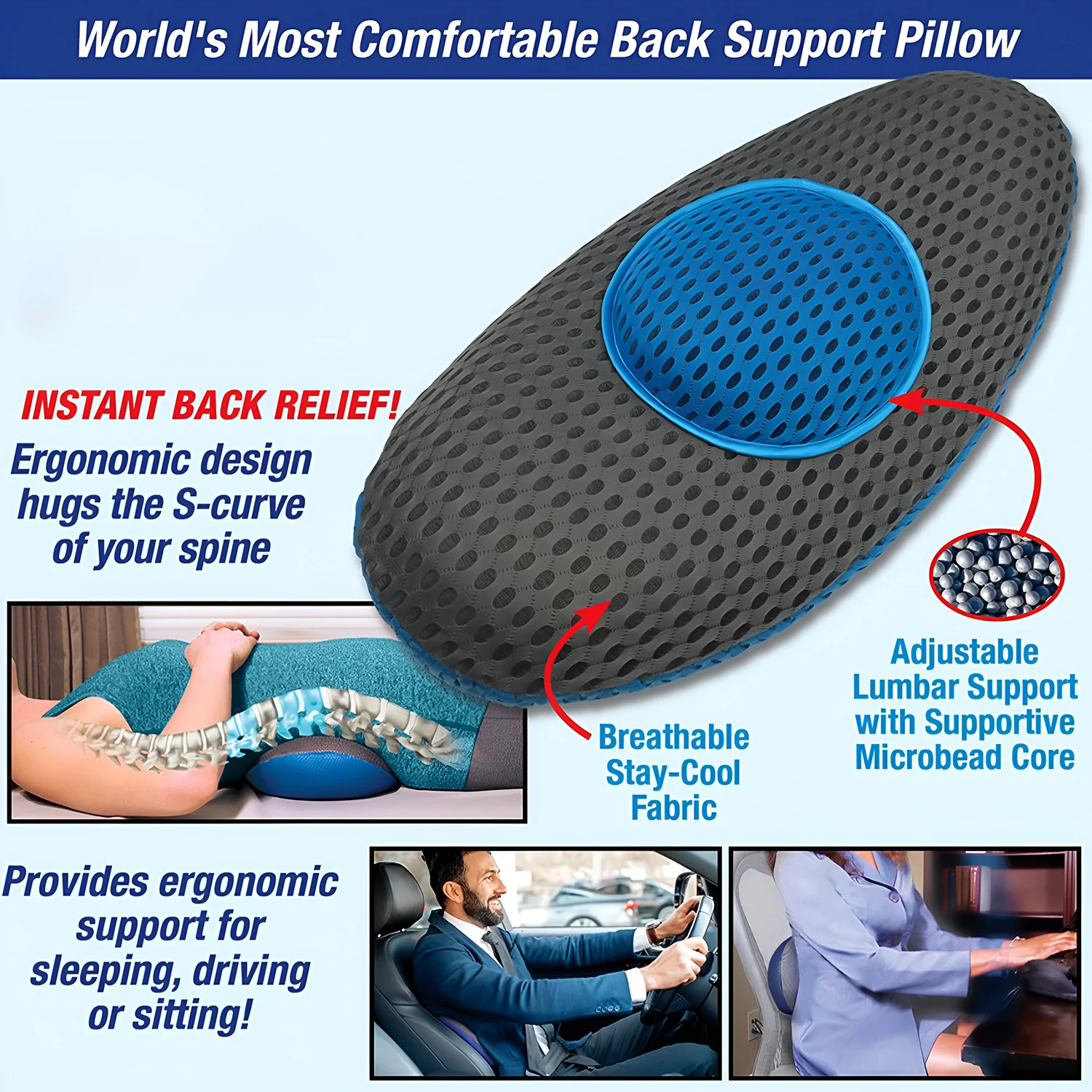 Ergonomic Orthopedic Back Support Pillow (18 x 9 Inch / 1 Pc) - Image 7