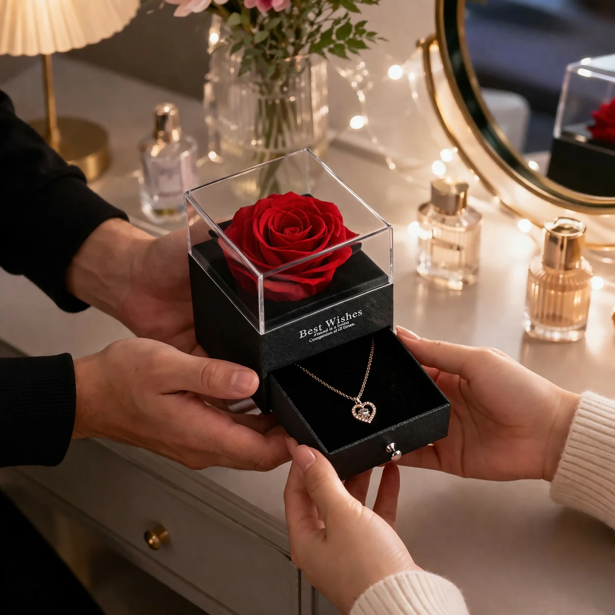 Eternal Rose Gift Box with Necklace Drawer Romantic Gift Decor - Image 4