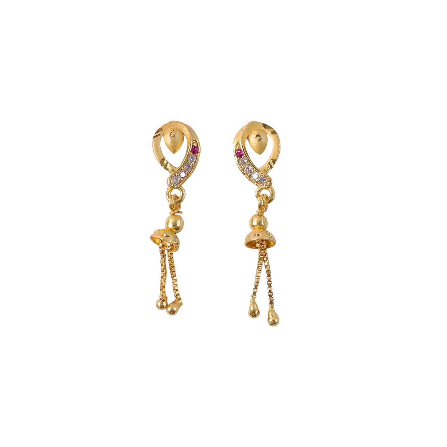 Ethnic Gold-Plated Leaf Motif Chain Drop Earrings for Women (1 Pair) - Image 5