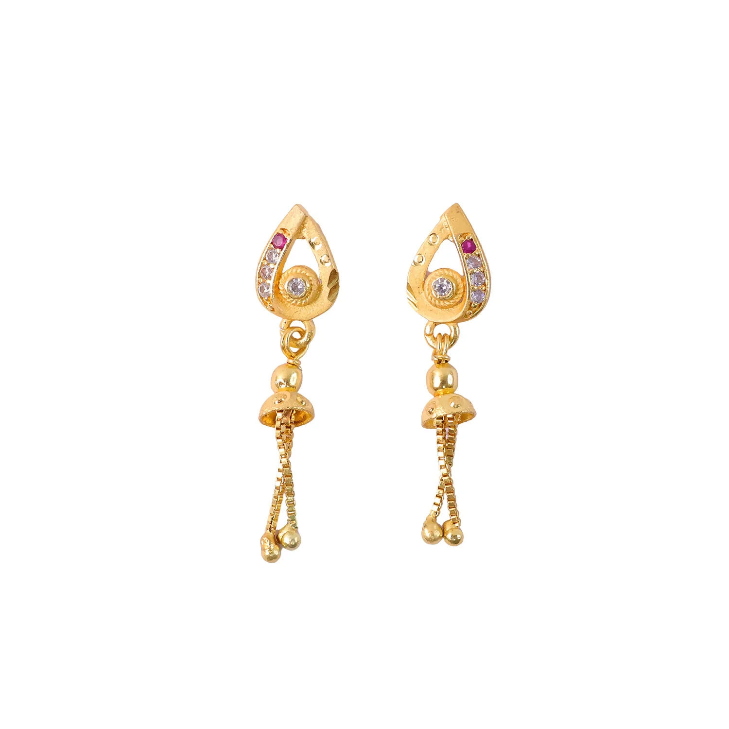 Ethnic Gold-Plated Leaf Motif Chain Drop Earrings for Women (1 Pair) - Image 5