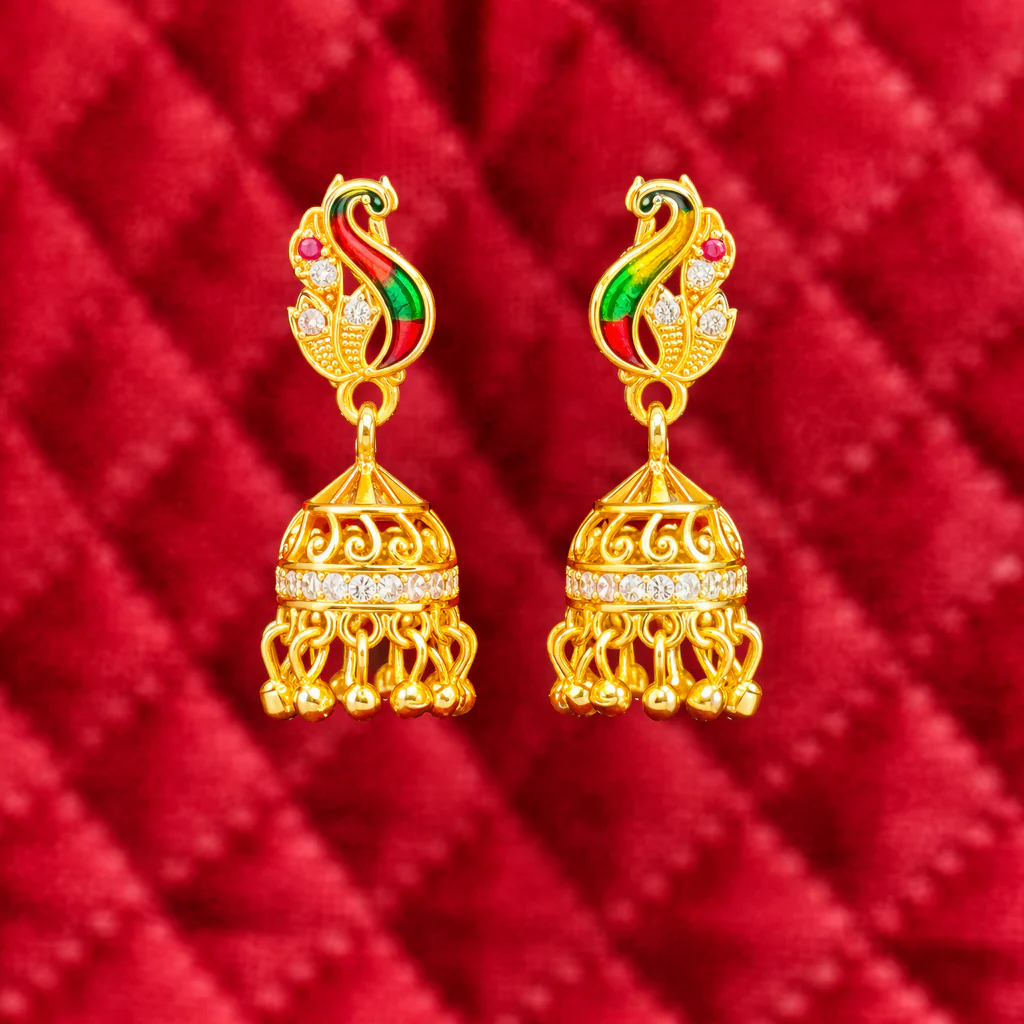 Ethnic Peacock Pattern Drop Earrings - Image 2