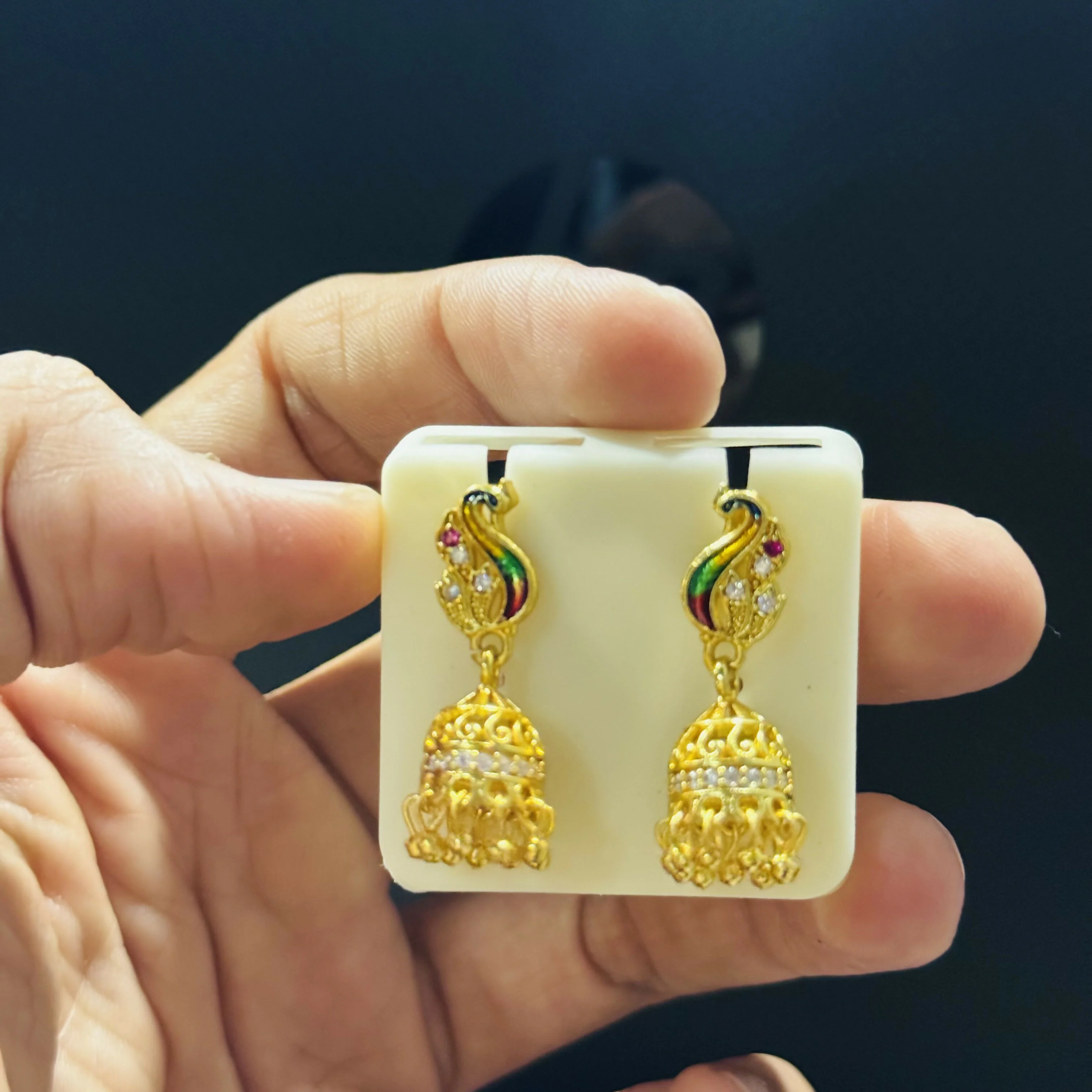 Ethnic Peacock Pattern Drop Earrings - Image 4