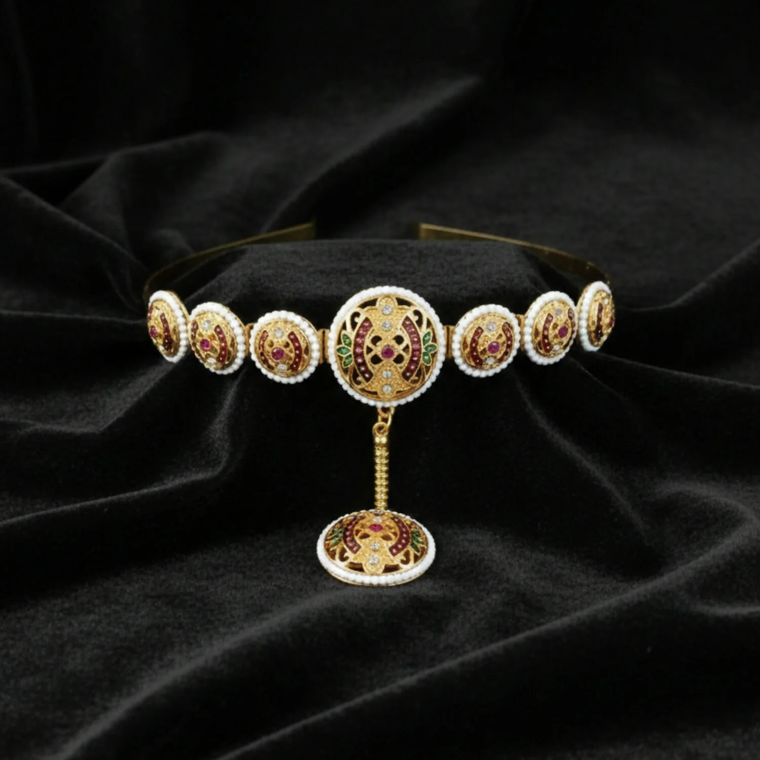 Ethnic Pearl-Bordered Matha Patti Style Hair Band - Image 2
