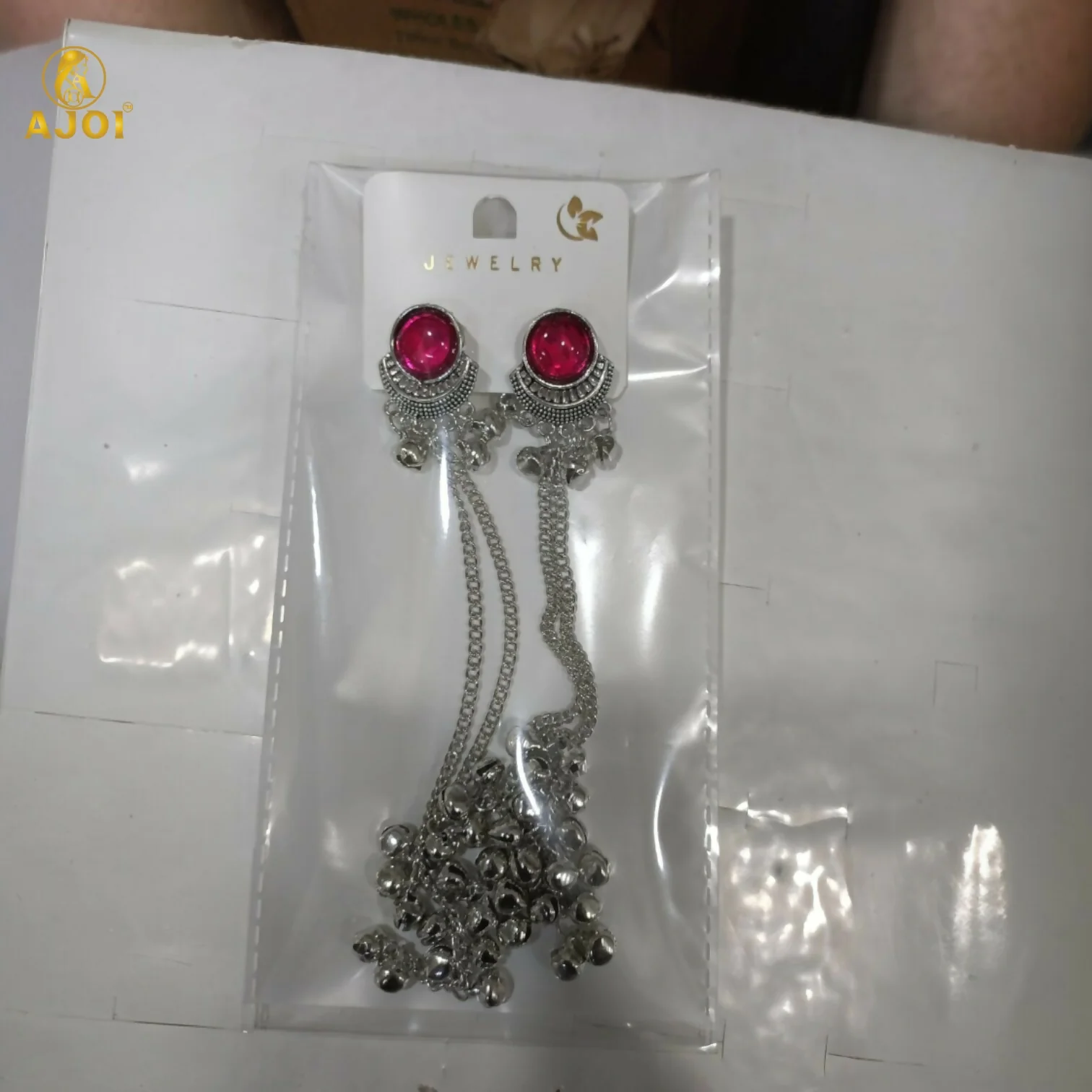 Ethnic Round Design Silver Plated Long Earrings with Ghungroo Drops - Image 7