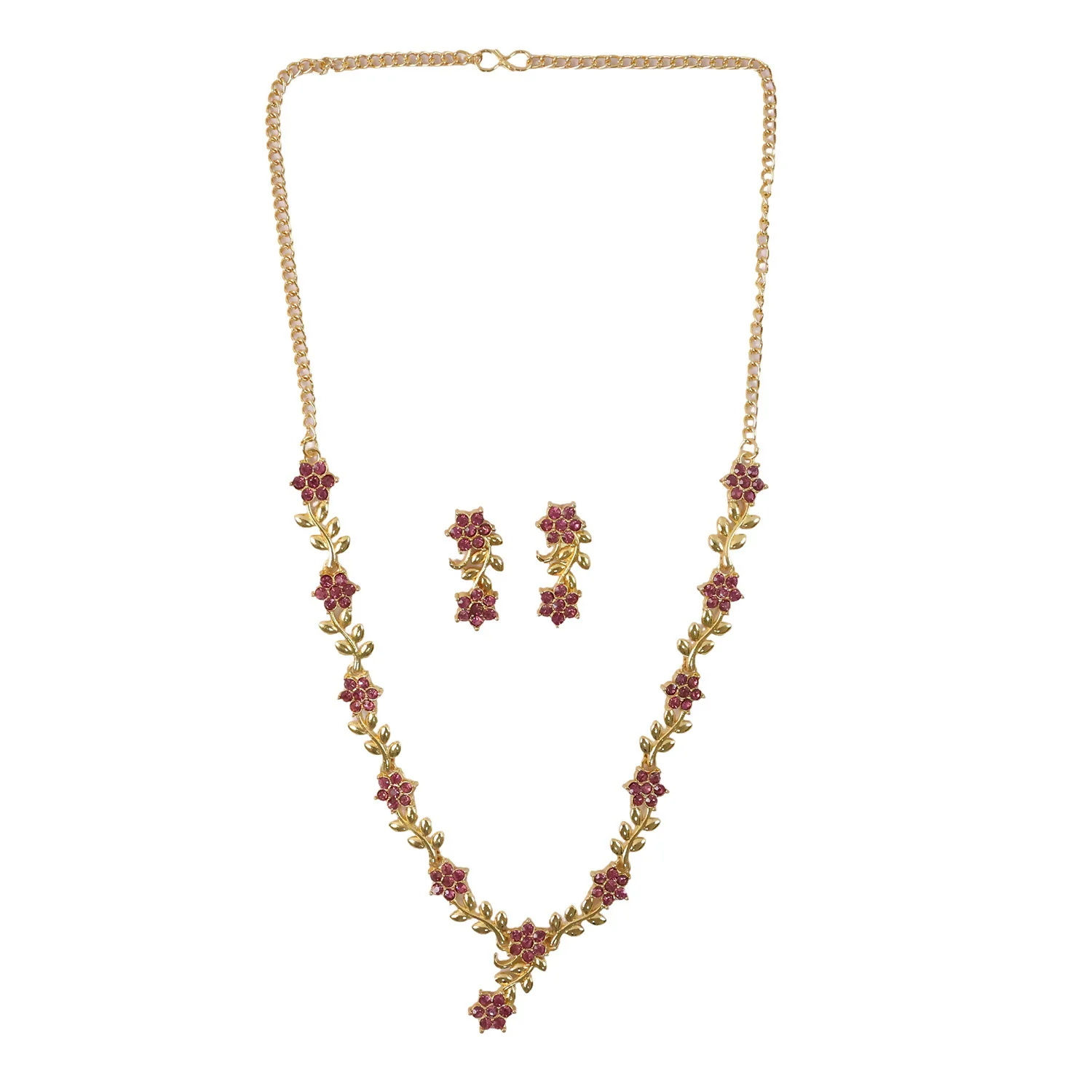Everlasting Bloom V-Necklace with Ruby Floral Design and Elegant Gold Detailing,The Crimson Vine Collection (Geri Lal Bel), Ruby Petals Harmony Set, Nature’s Bloom Red Necklace, Garnet Glint Set, Floral Splendor ruby set - Image 9