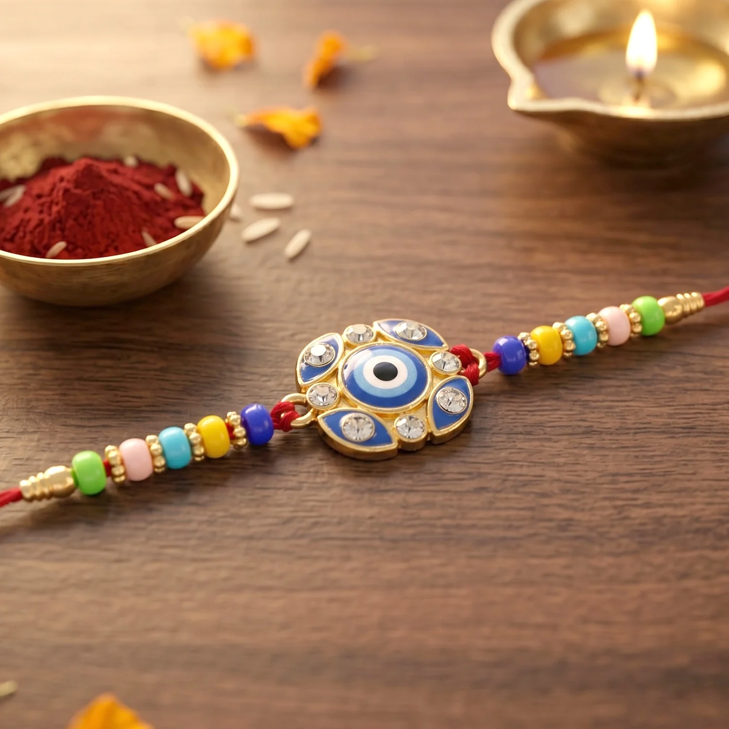 Evil Eye Floral Petal Designer Rakhi - Image 3