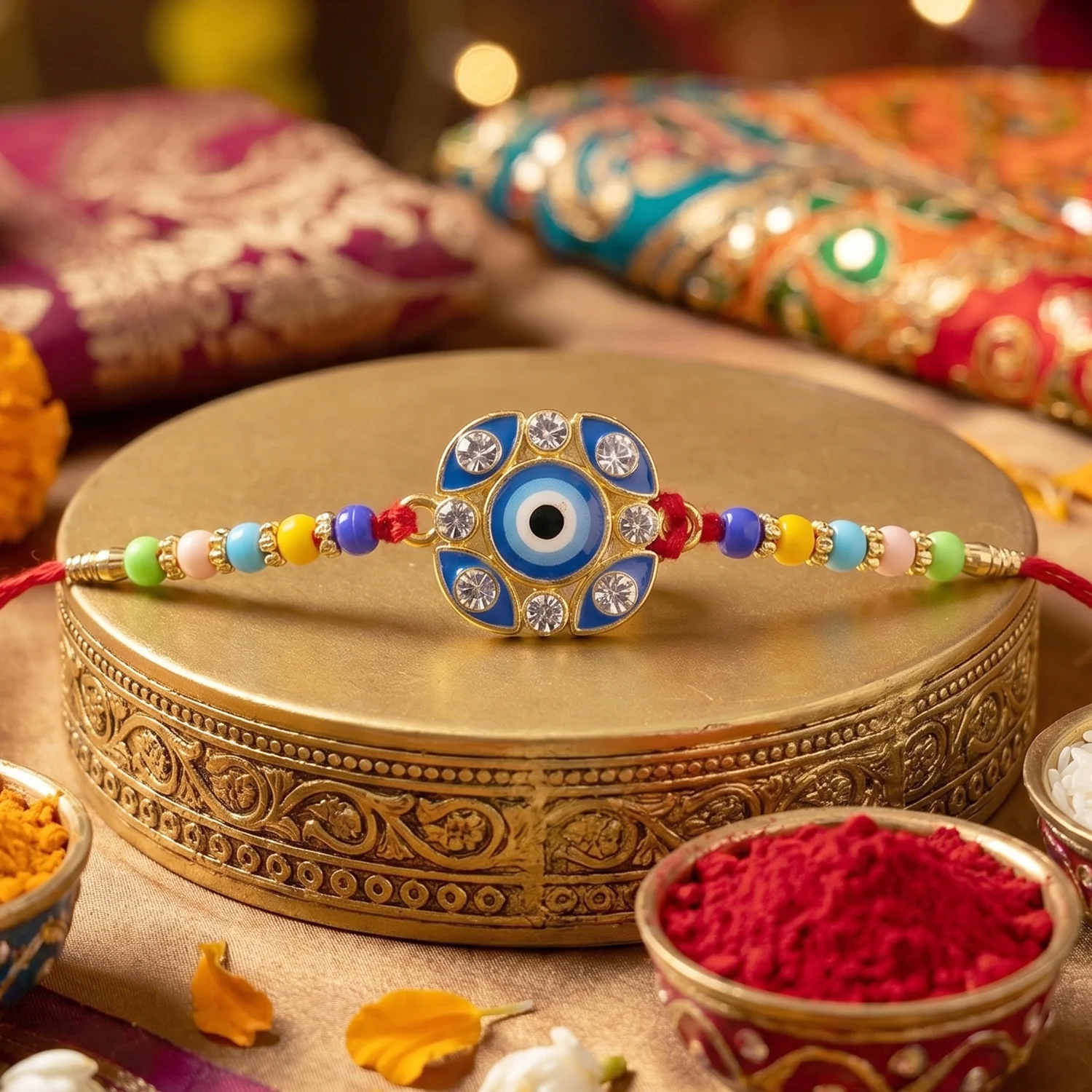 Evil Eye Floral Petal Designer Rakhi - Image 4