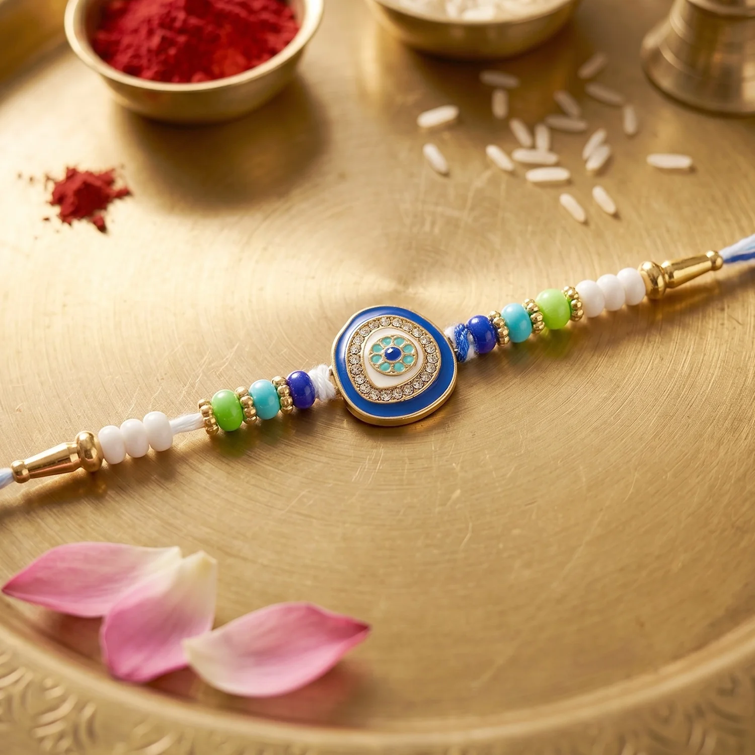 Evil Eye Round Kundan Diamond Rakhi - Image 4