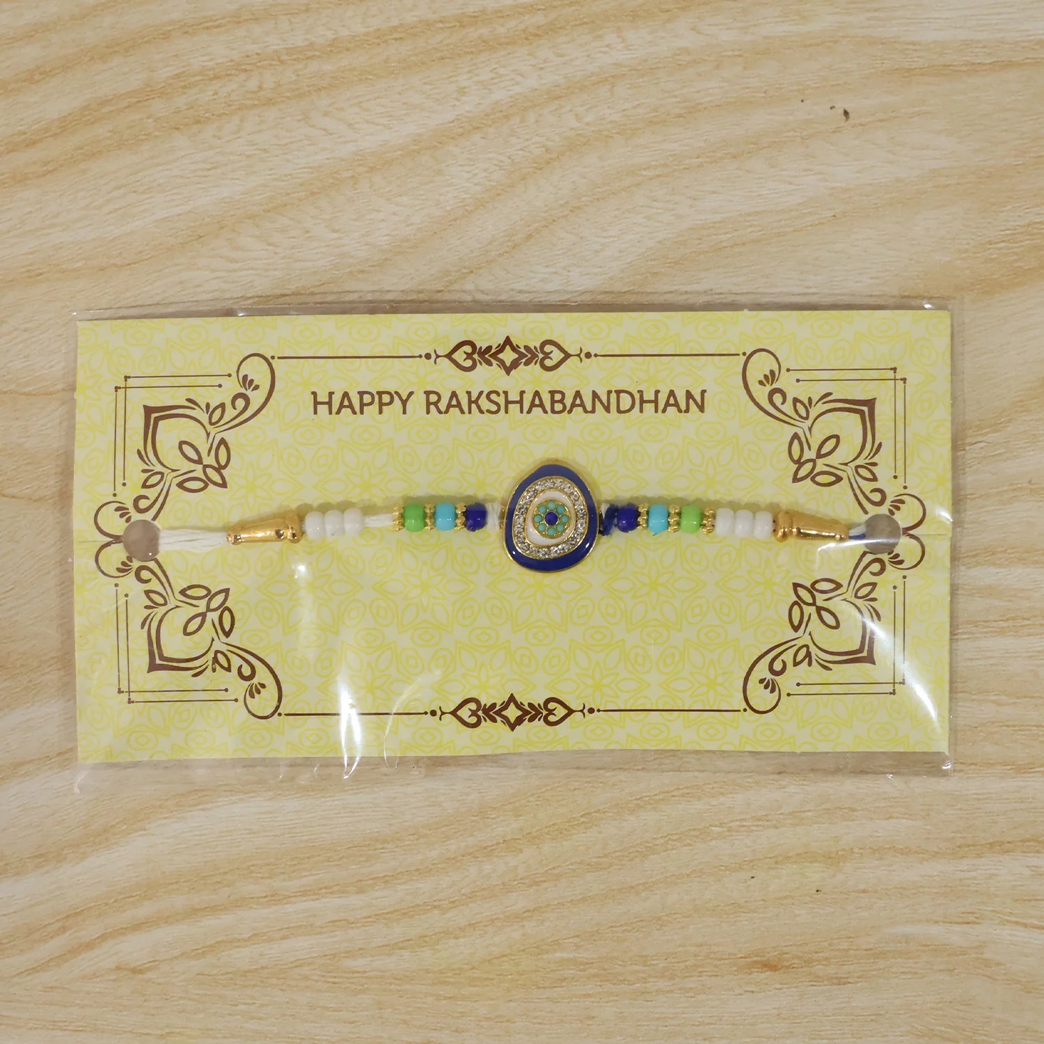 Evil Eye Round Kundan Diamond Rakhi - Image 7