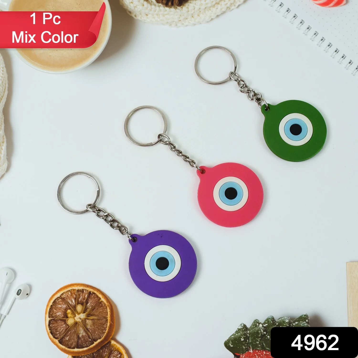 Evil Eye Rubber / Silicone Keychain (1 Pc / Mix Color) - Image 2