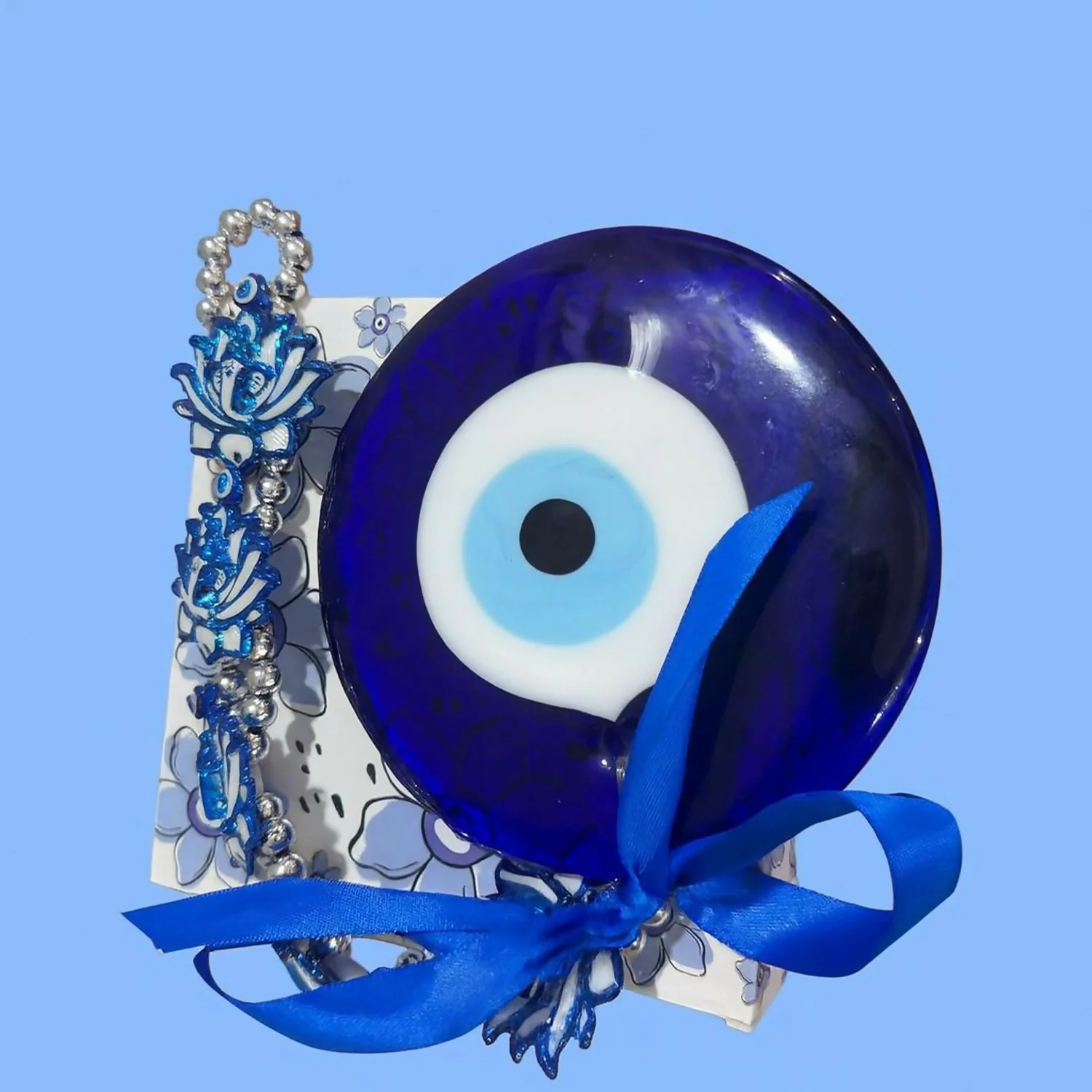 Evil Eye Wall Hanging with Blue Lotus & Om Nazar Battu for Home Office Car Decor - Image 2