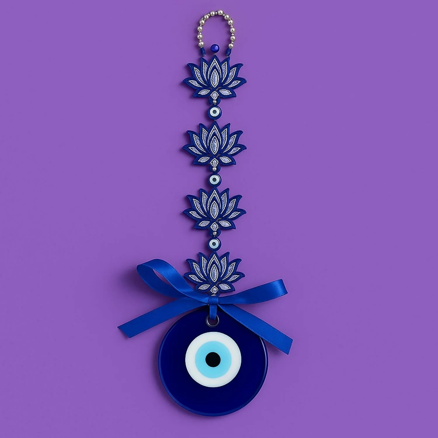 Evil Eye Wall Hanging with Blue Lotus & Om Nazar Battu for Home Office Car Decor - Image 3