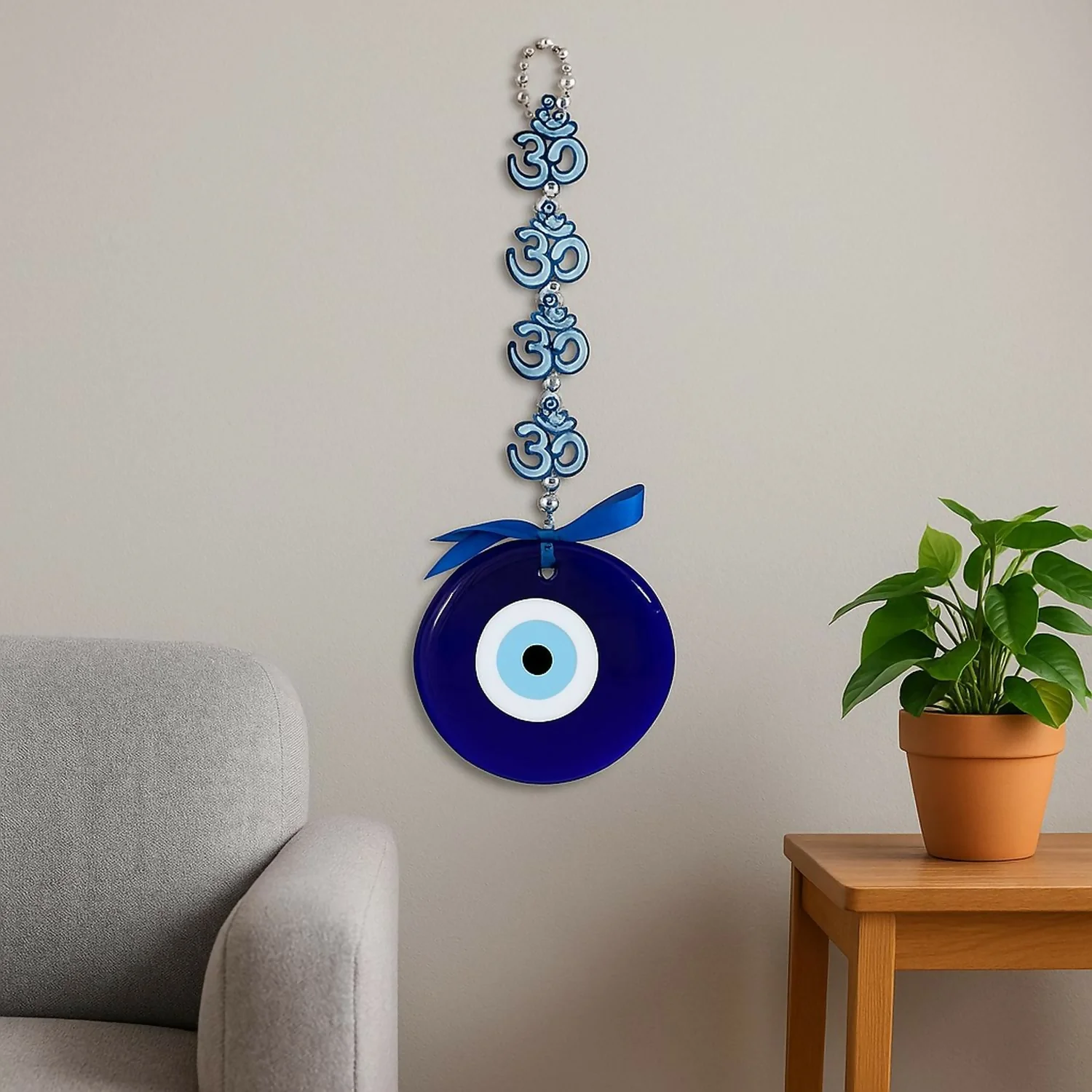 Evil Eye Wall Hanging with Blue Lotus & Om Nazar Battu for Home Office Car Decor - Image 4