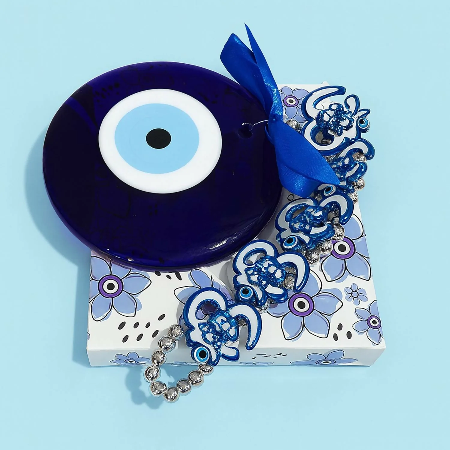 Evil Eye Wall Hanging with Blue Lotus & Om Nazar Battu for Home Office Car Decor - Image 5