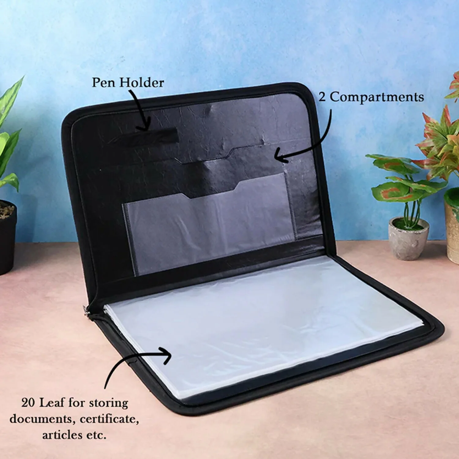 Executive Zipper Document File Folder with 20 Clear Sleeves for Office & Conference - Image 3