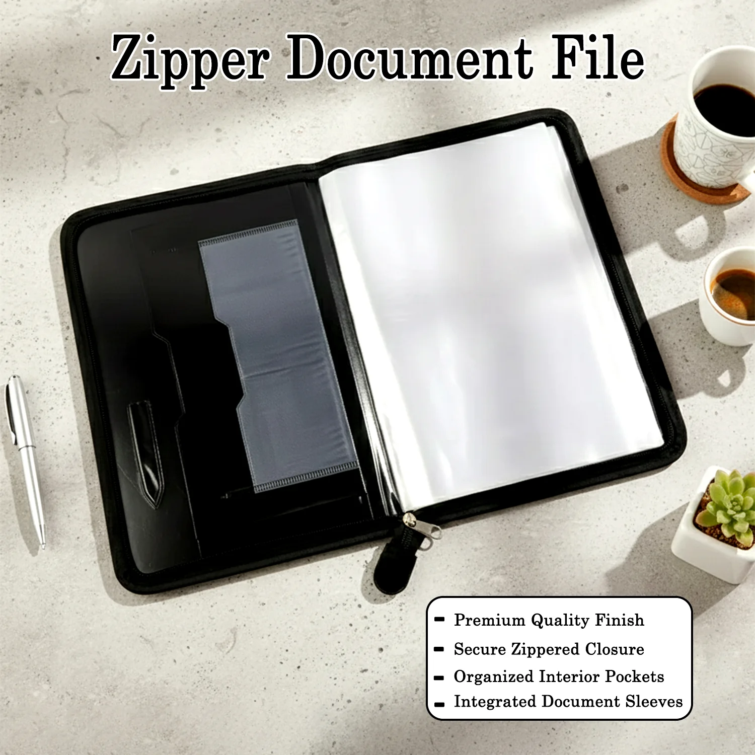 Executive Zipper Document File Folder with 20 Clear Sleeves for Office & Conference - Image 4