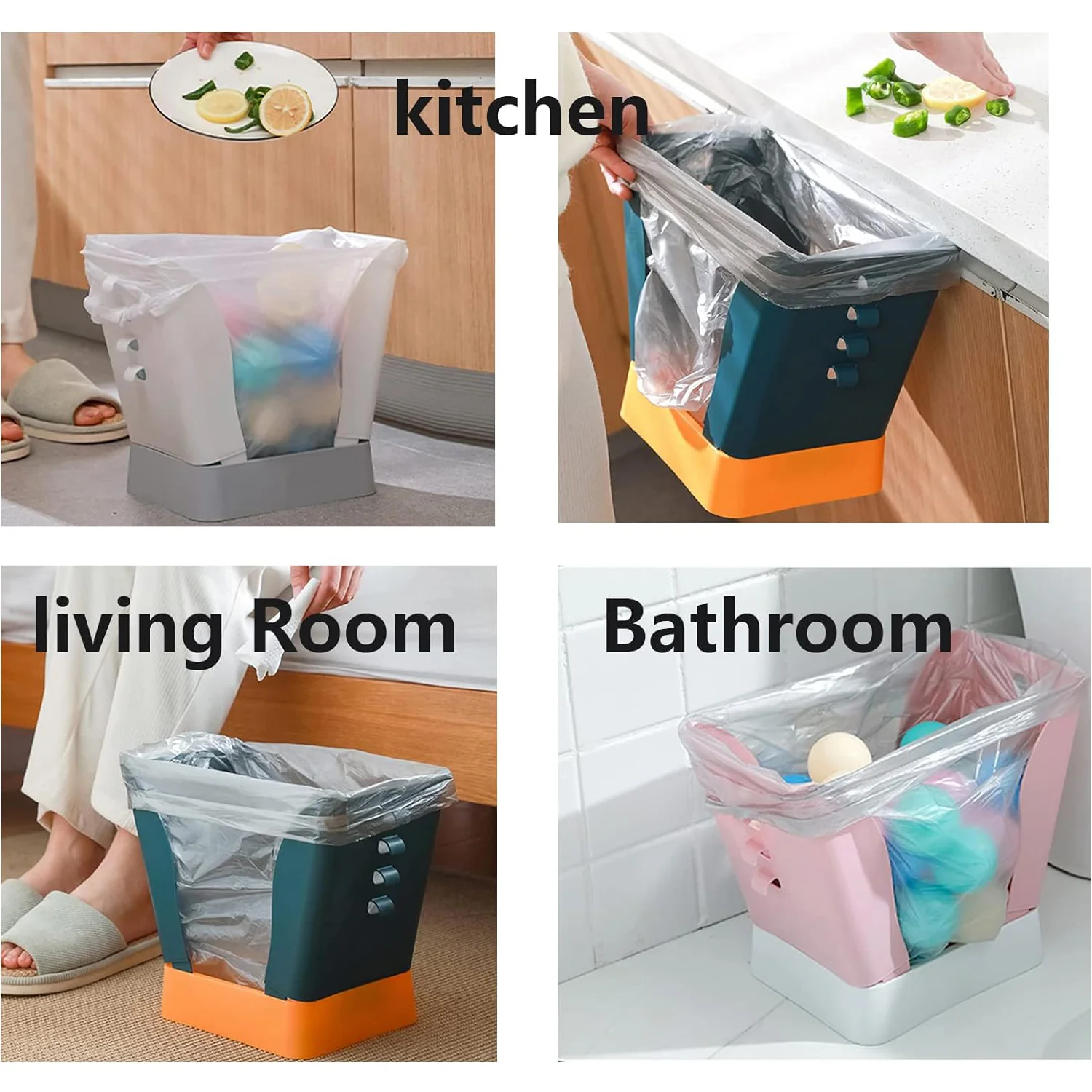 Plastic Garbage Waste Bin with Bag Holder (1 Pc) - Image 3