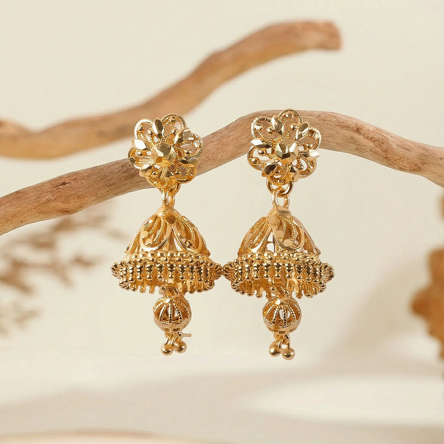 Exquisite Ethnic Gold-Toned Jhumki Earrings for Weddings and Festive Wear - Image 4
