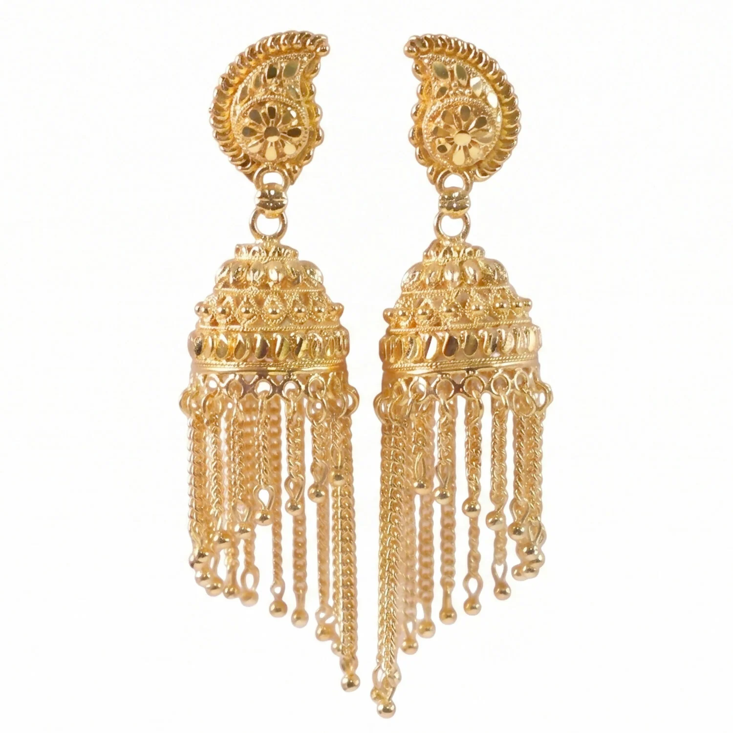 Exquisite Gold-Plated Jhumka Earrings with Chain Detailing and Pearl Drops for Celebrations - Image 6