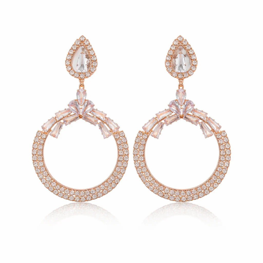 Exquisite Rose Gold Tone Chandbali Statement Earrings - Image 3