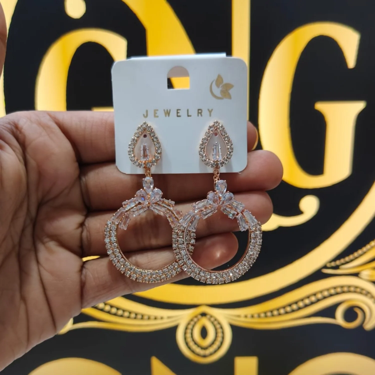 Exquisite Rose Gold Tone Chandbali Statement Earrings - Image 4