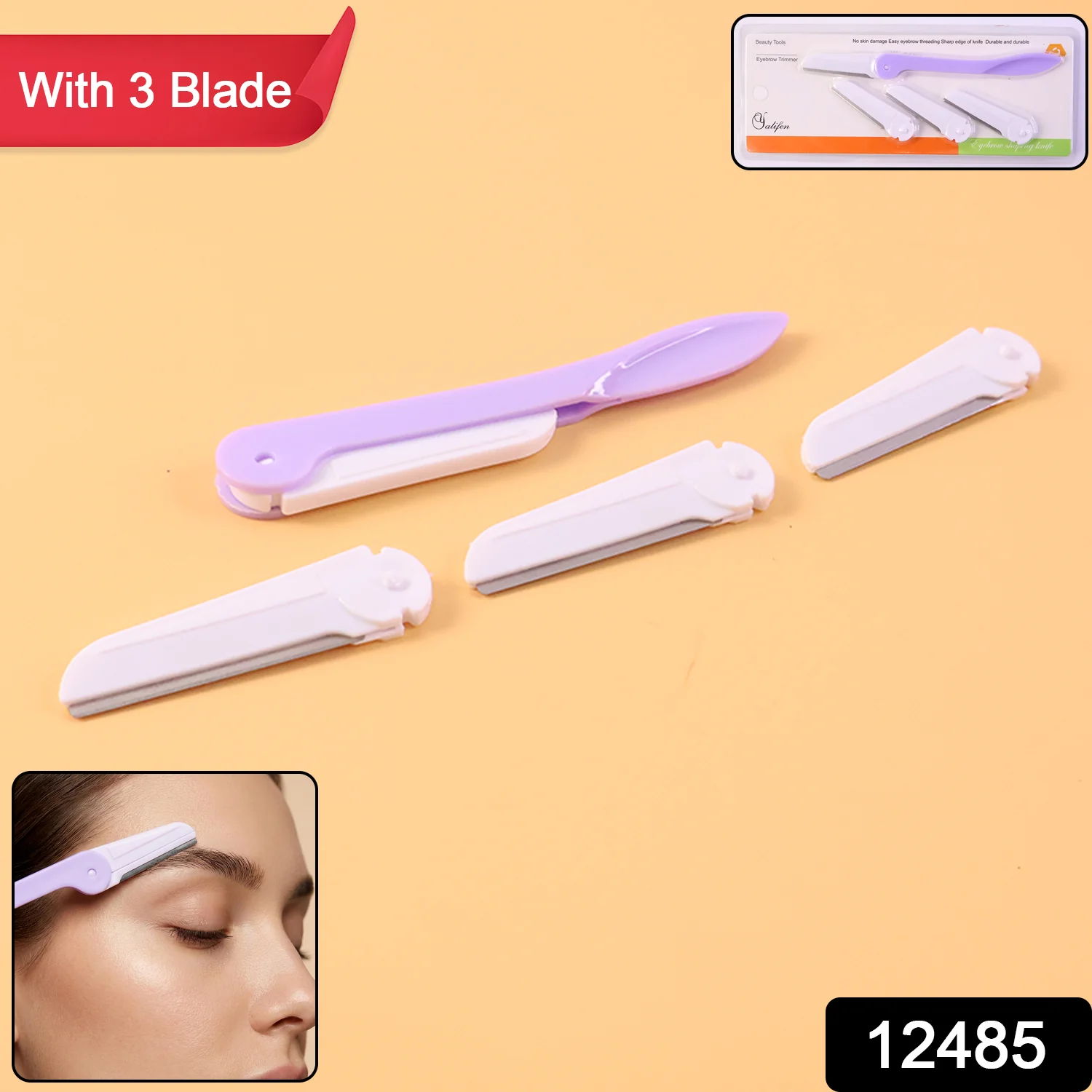 Eyebrow facial hair razor with 3 Replaceable Blades - Image 2