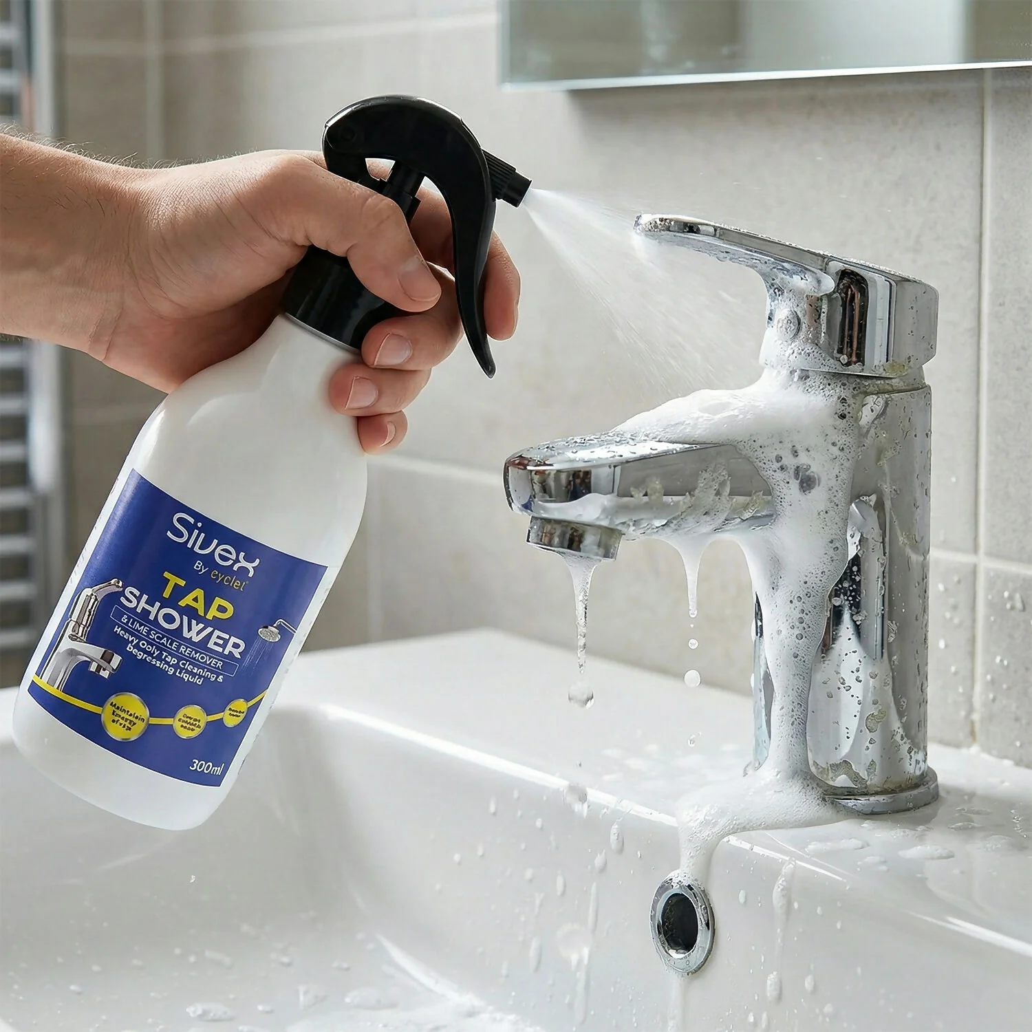 Eyelet Tap Shower & Limescale Remover Liquid Cleaner for Bathroom Taps, Shower Heads & Fittings (300ml) - Image 2