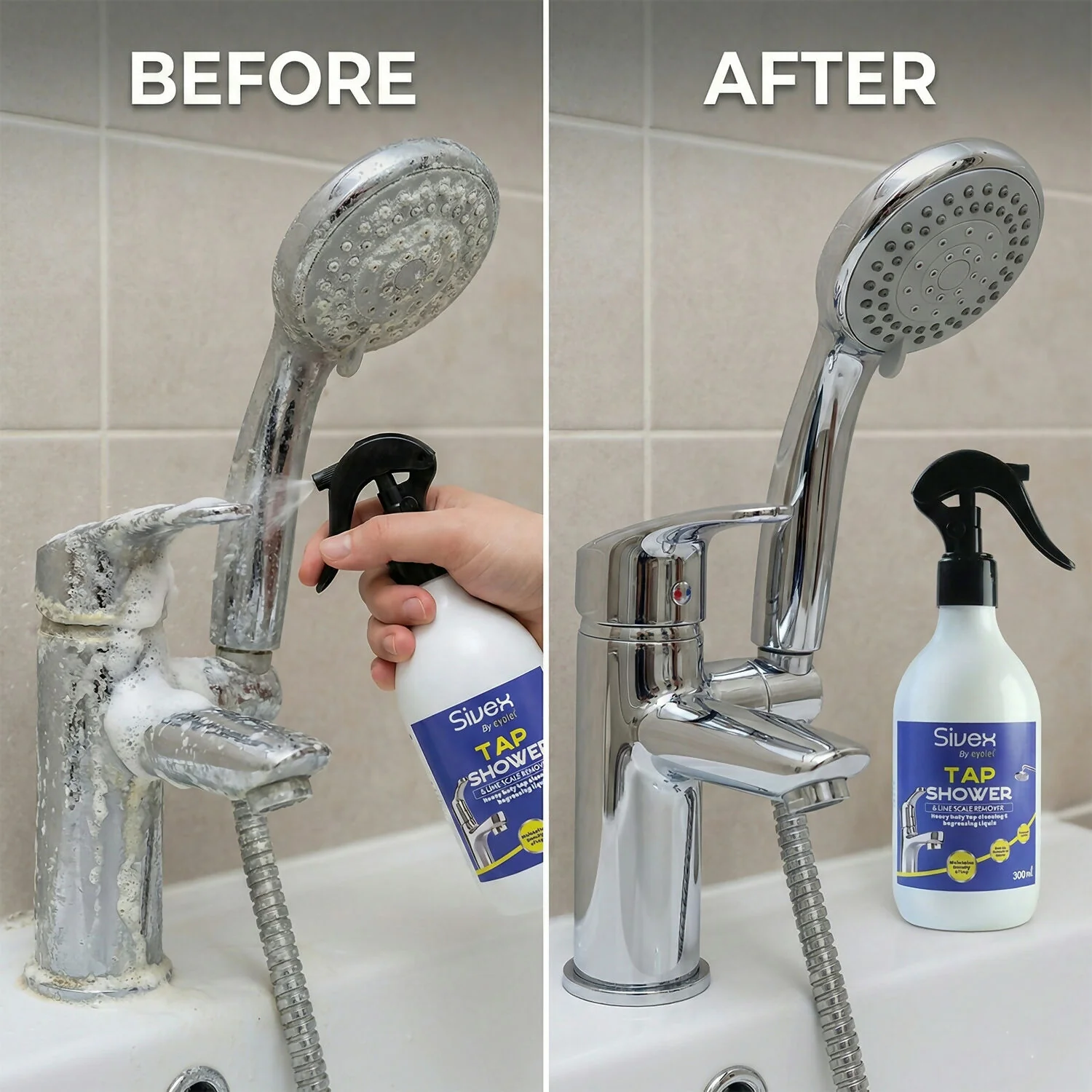 Eyelet Tap Shower & Limescale Remover Liquid Cleaner for Bathroom Taps, Shower Heads & Fittings (300ml) - Image 4