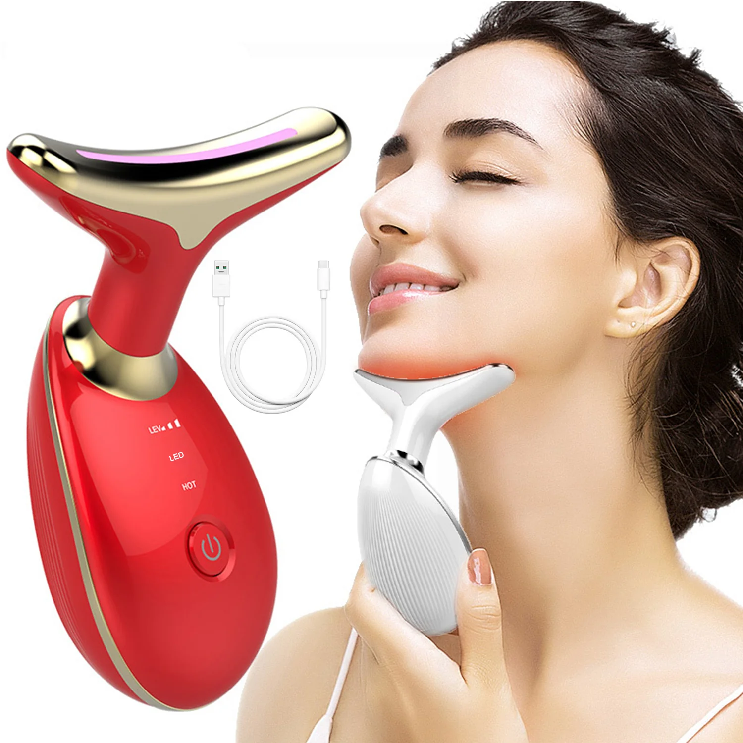 Electric Face Massager Wrinkle Remover LED Photon Face Beauty Device (1 Pc / Plastic) - Image 2