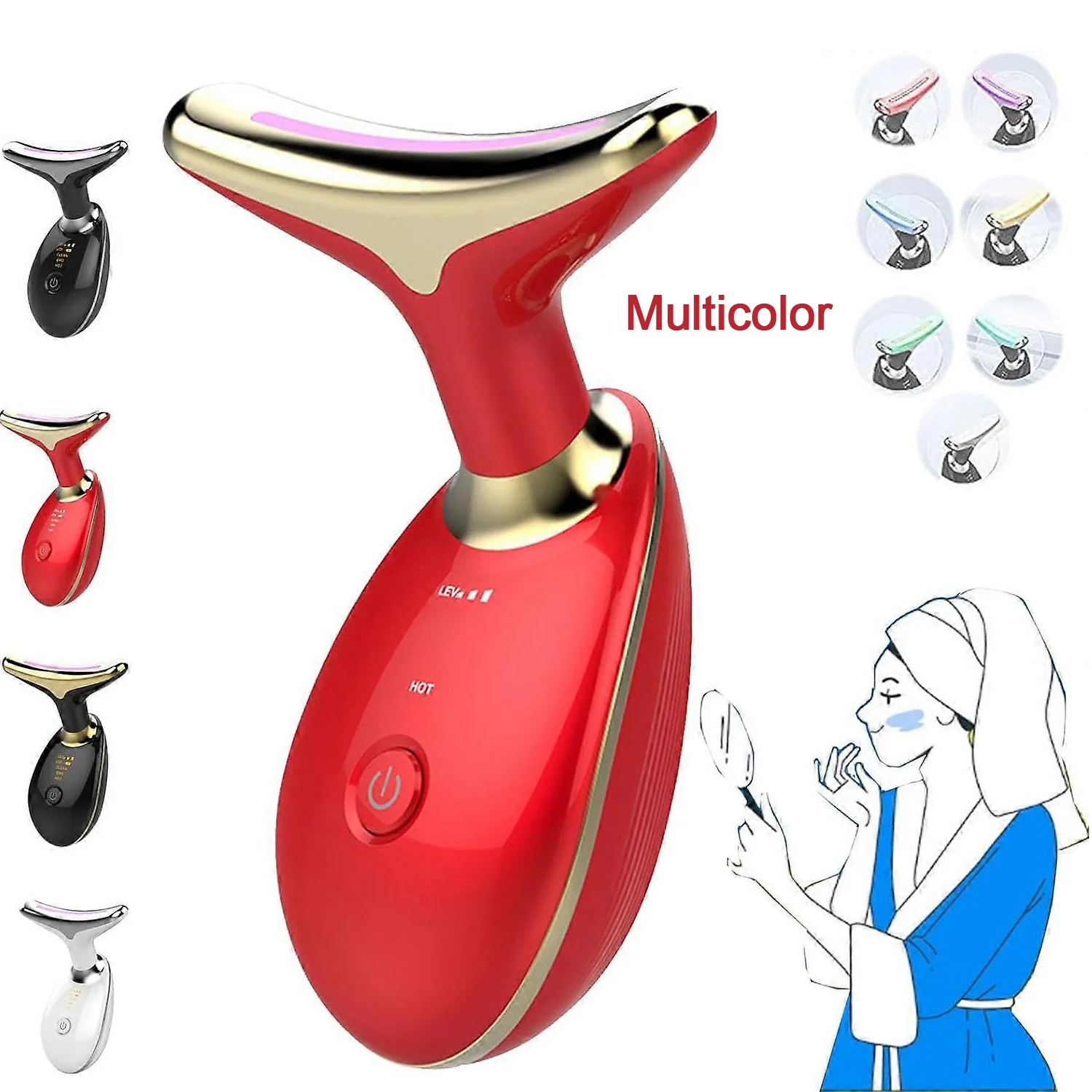 Electric Face Massager Wrinkle Remover LED Photon Face Beauty Device (1 Pc / Plastic) - Image 3