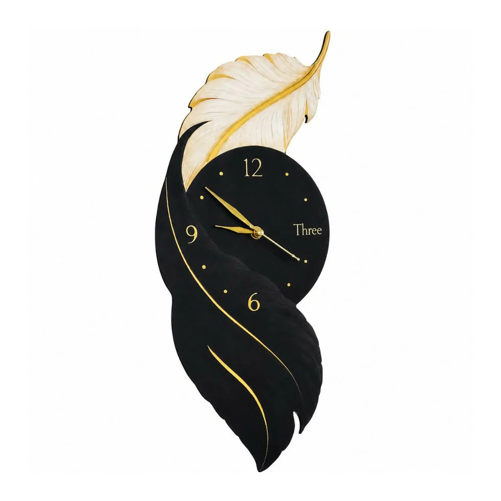Modern Leaf Design Wall Clock with Black and Gold Accents for Stylish Home Decor (15x7 Inch) - Image 3