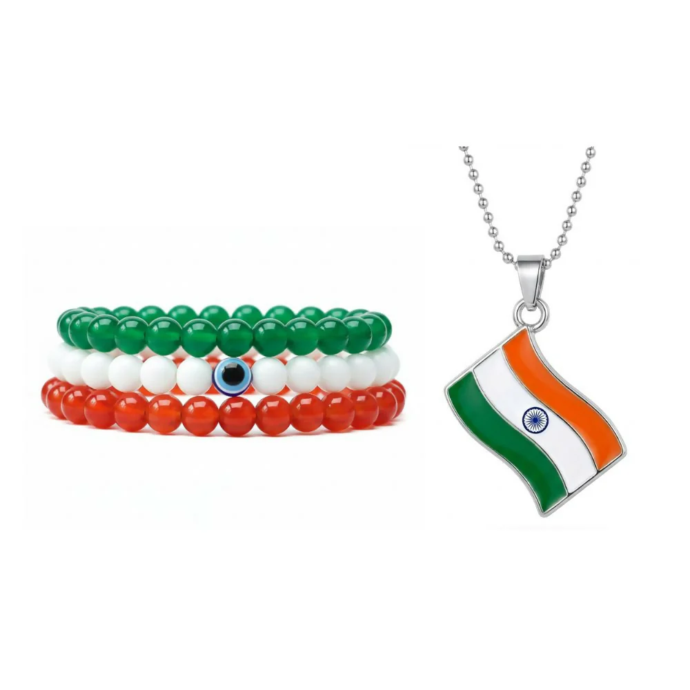 Flag Pendant with Tricolor Bracelet Combo - Image 2