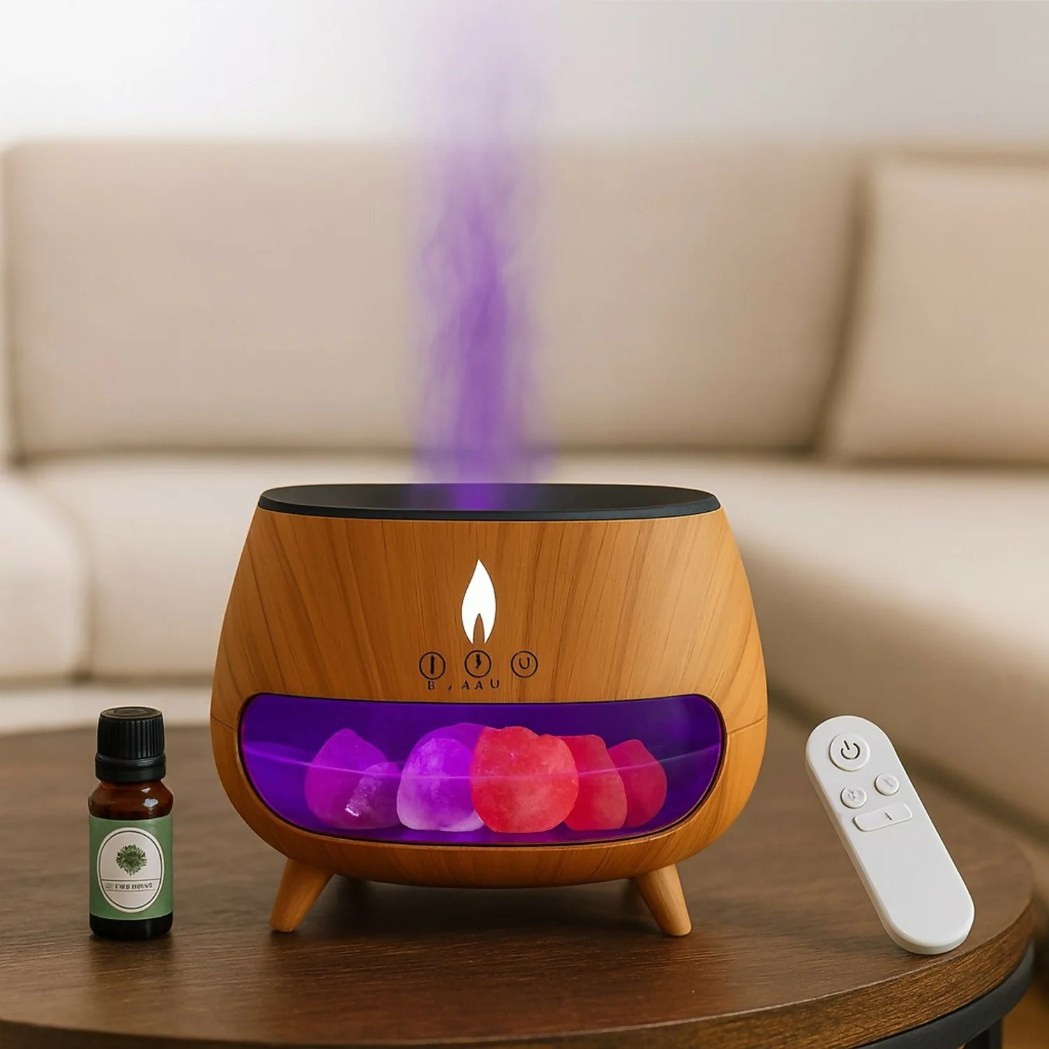 Flame Aroma Diffuser with Himalayan Salt Rocks & Remote Control - Image 2