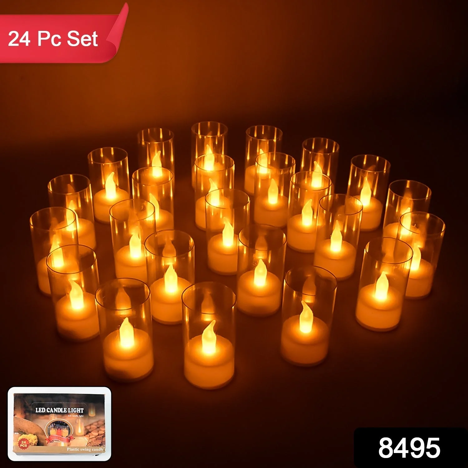 Flameless Candles with Transparent plastic Covers Set of 24 Pcs LED - Image 2