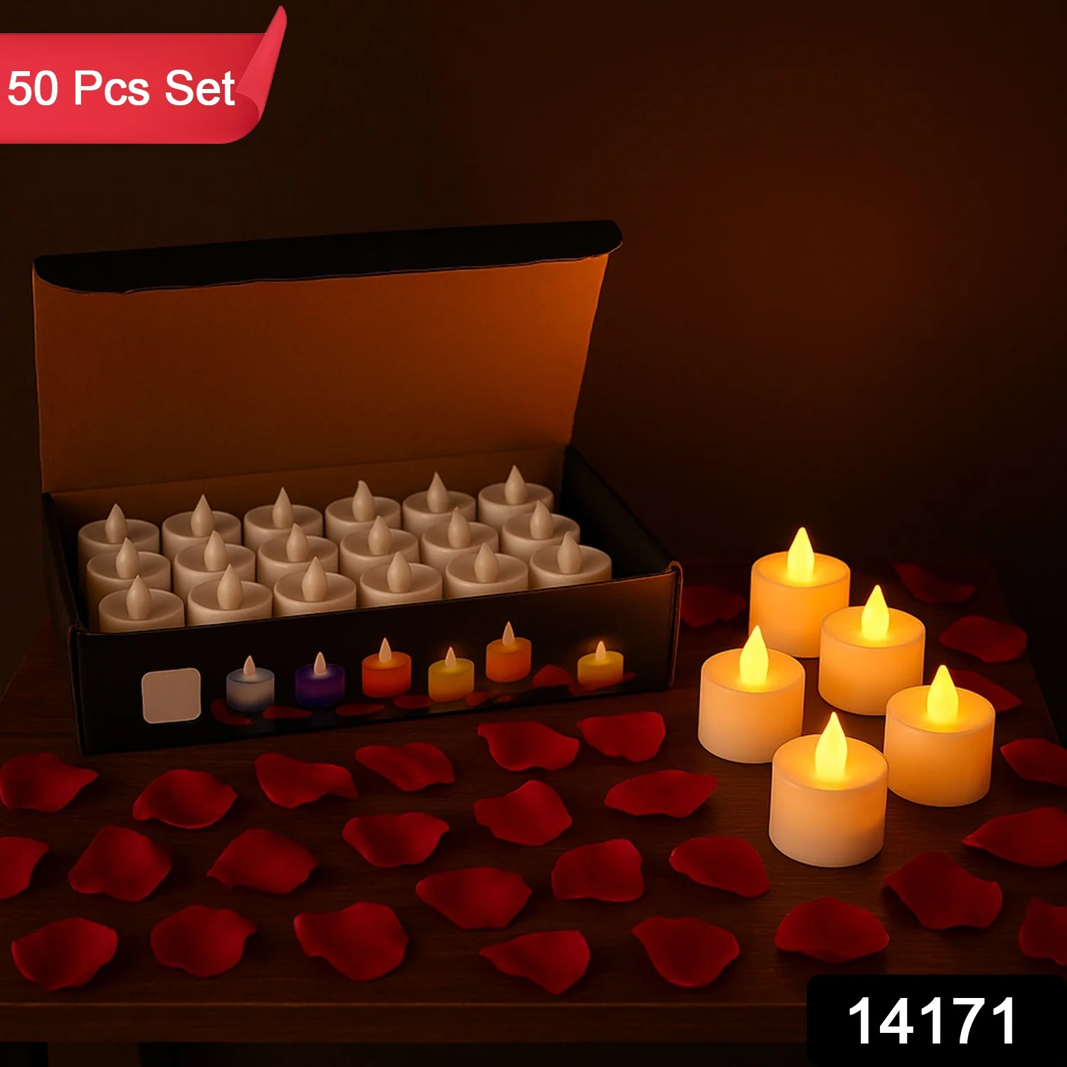 Flameless LED Tealight Candles, Diwali (50 Pc) - Image 2