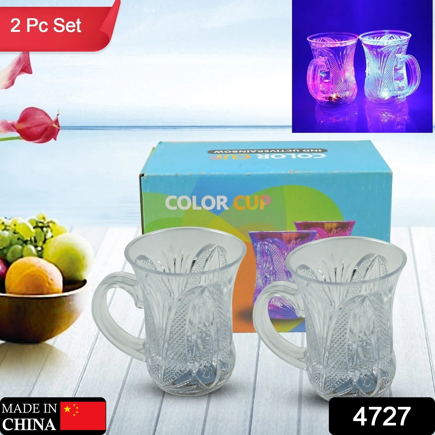 LED Light-Up Party Cups - Flashing Water-Activated Drinking Glasses Handle (2-Piece) - Image 2
