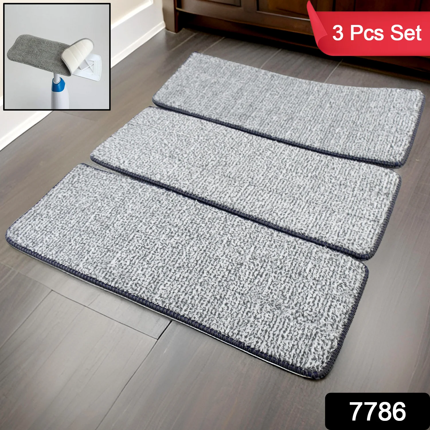 Microfiber Flat Mop Refill Pad For Dry and Wet Cleaning of All Smooth (3 Pc Set) - Image 2