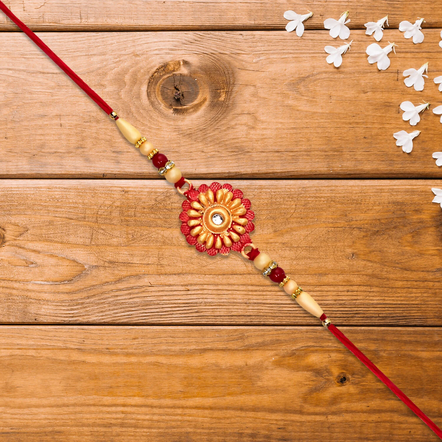Floral Bead Rakhi with Central Stone - Image 2