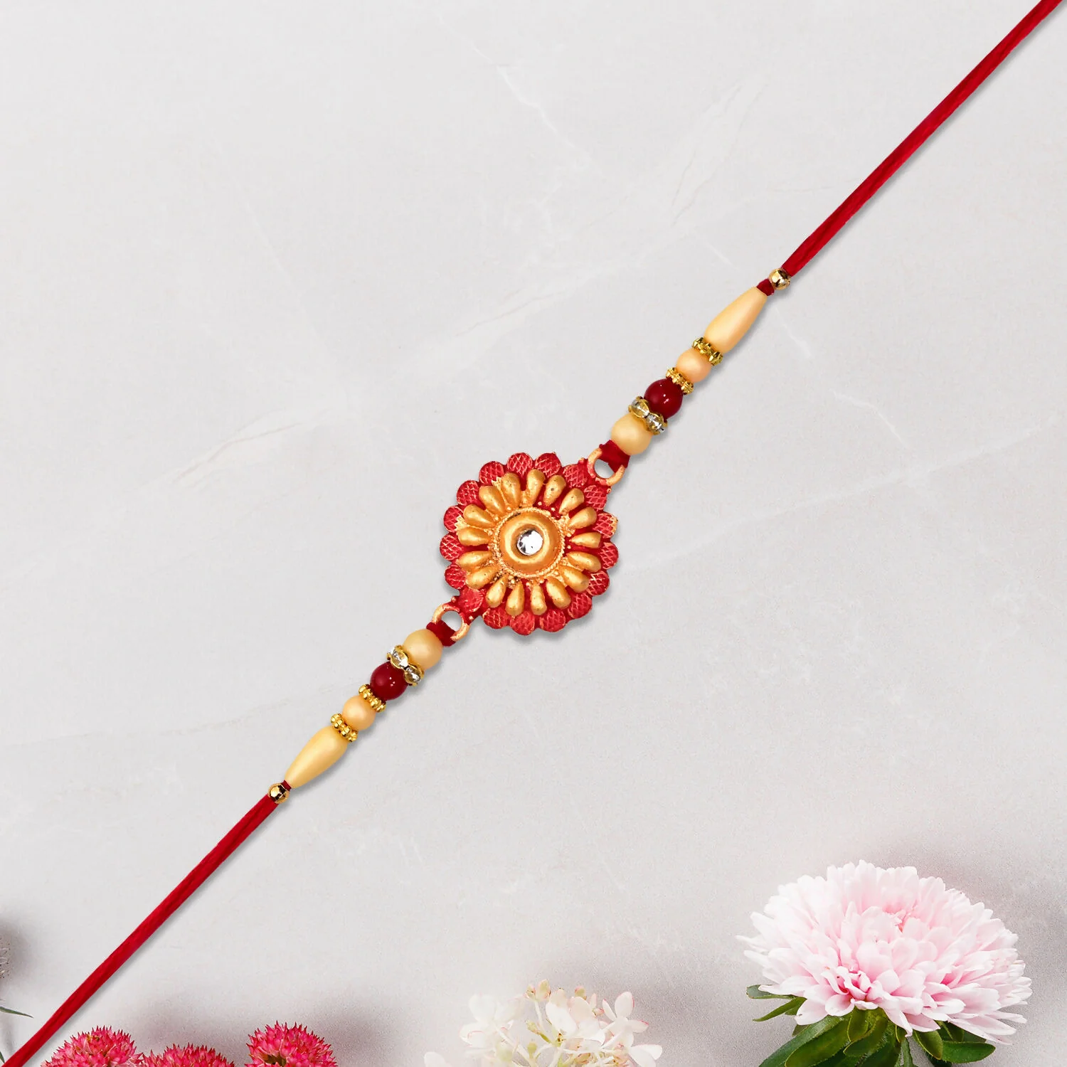 Floral Bead Rakhi with Central Stone - Image 3