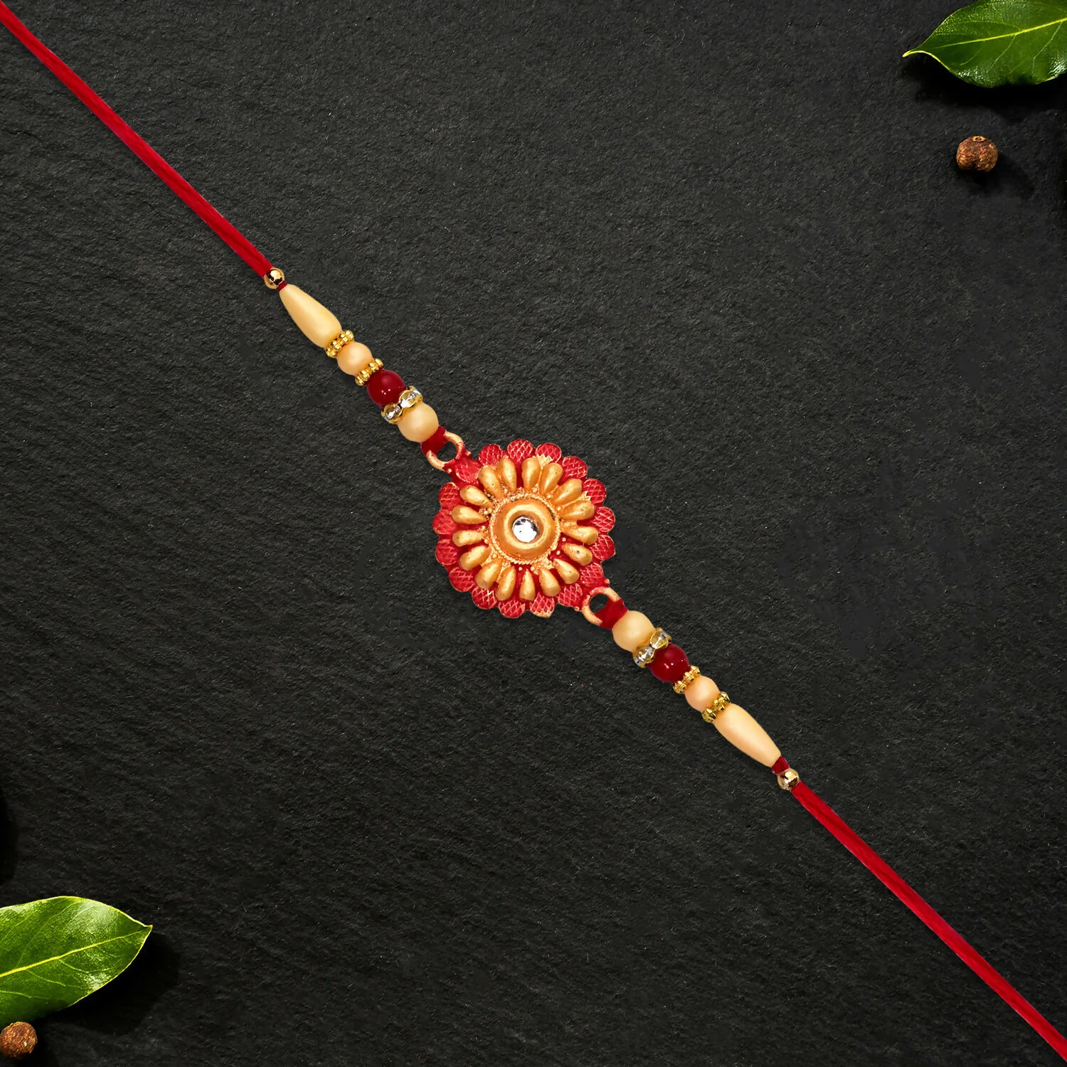 Floral Bead Rakhi with Central Stone - Image 4