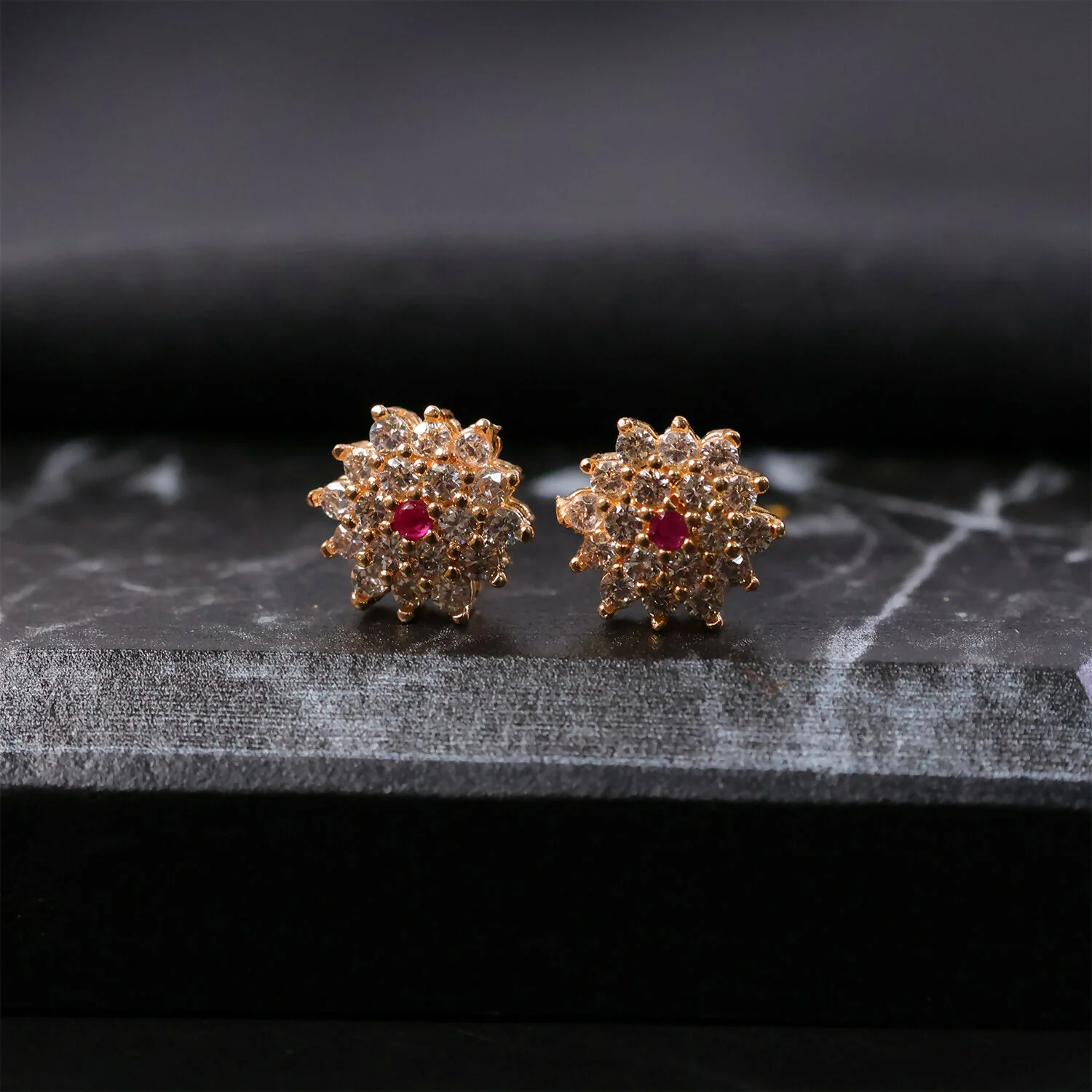 Floral CZ Stud Earrings with Center Stone for Daily & Party Wear - Image 2