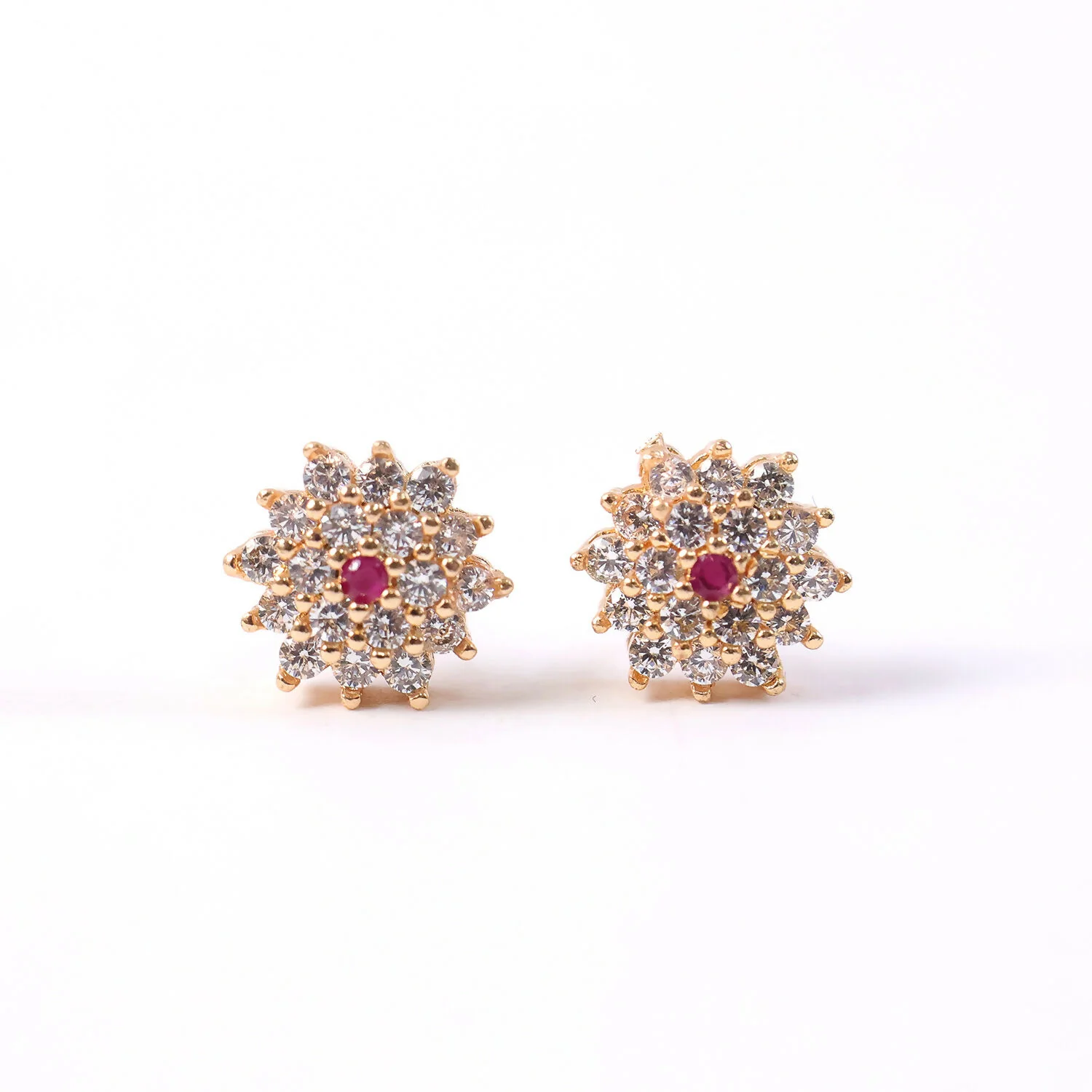 Floral CZ Stud Earrings with Center Stone for Daily & Party Wear - Image 5