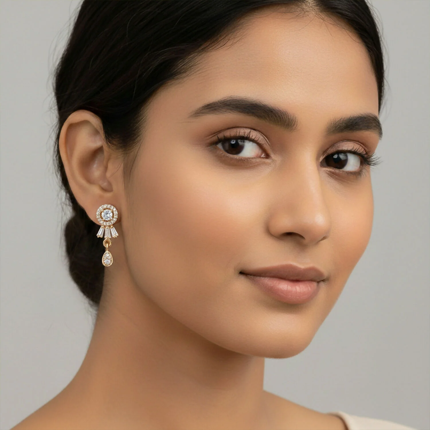 Floral Crystal Drop Earrings with Gold Finish for Festive & Party Wear - Image 3